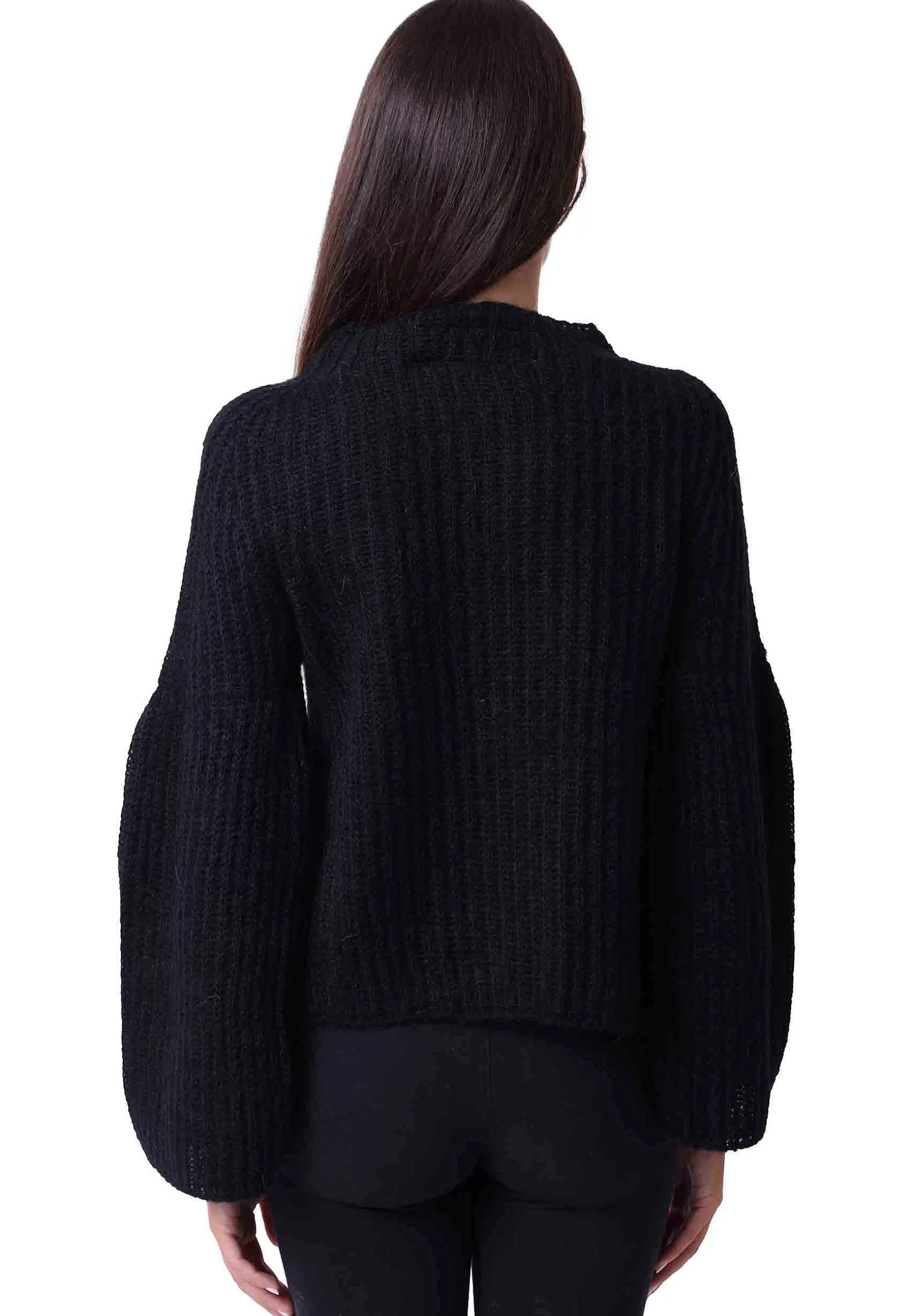 Maglia Nuvola Donna In Lana Mohair Nera Girocollo Con Maniche Lunghe*Pink Memories Fashion