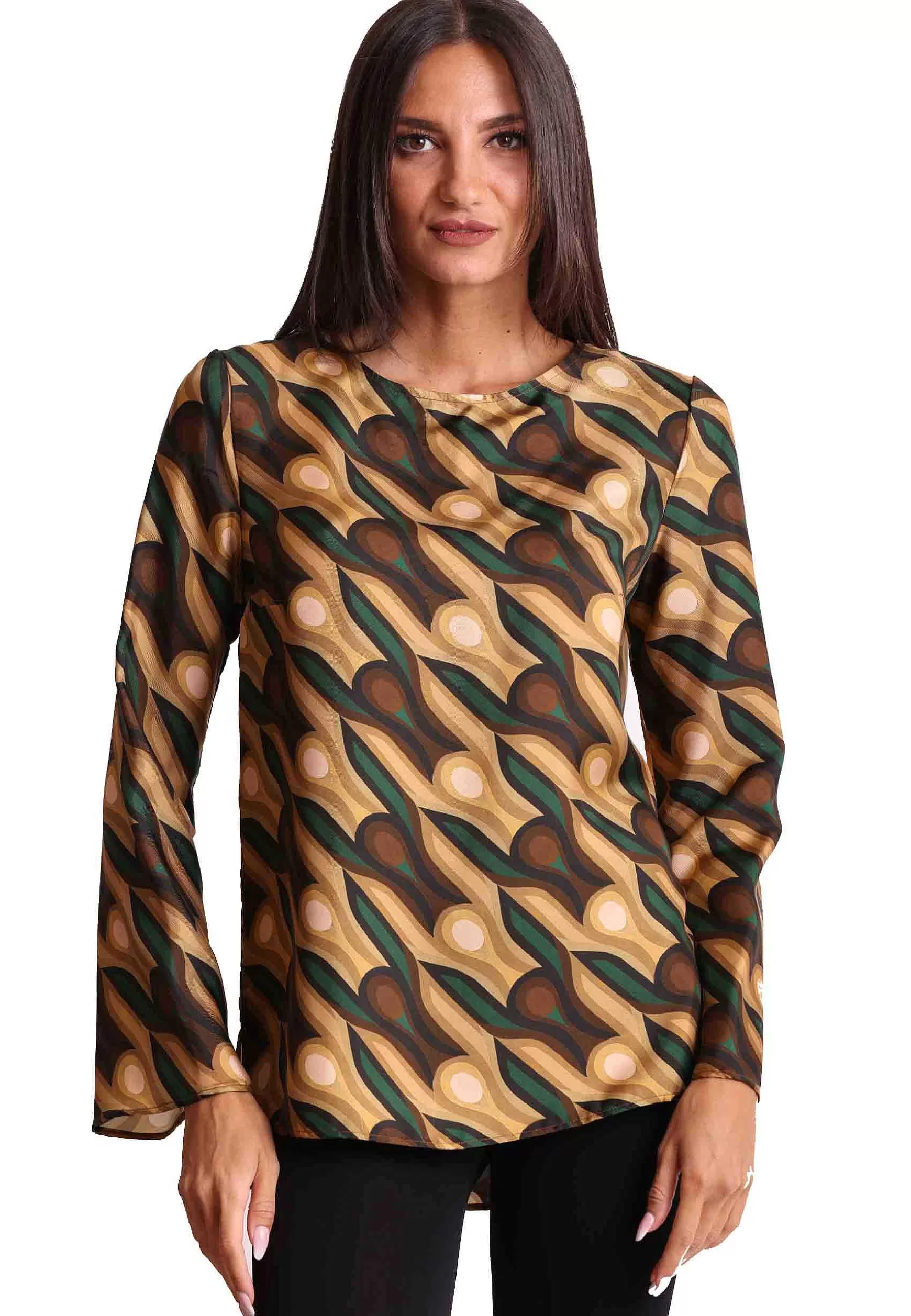 Maglie Donna Collection Print In Pura Seta Cammello A Fantasia*Maliparmi Clearance