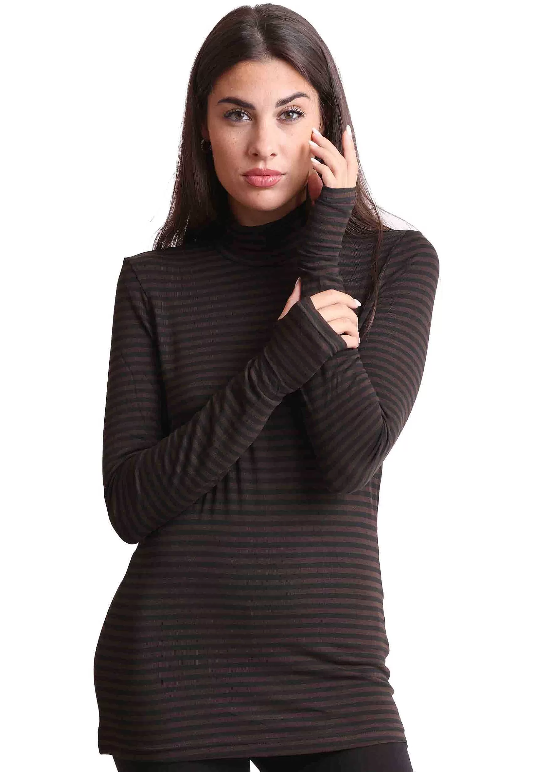 Maglie Donna Soft In Jersey Marrone E Nero Collo Alto*Maliparmi Store