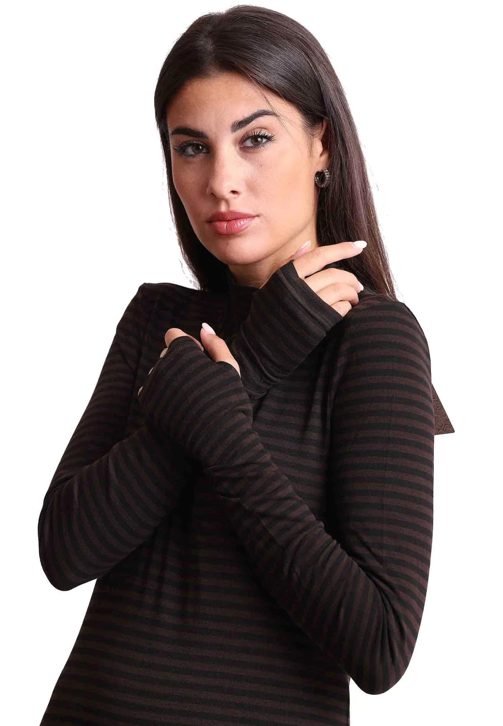 Maglie Donna Soft In Jersey Marrone E Nero Collo Alto*Maliparmi Store