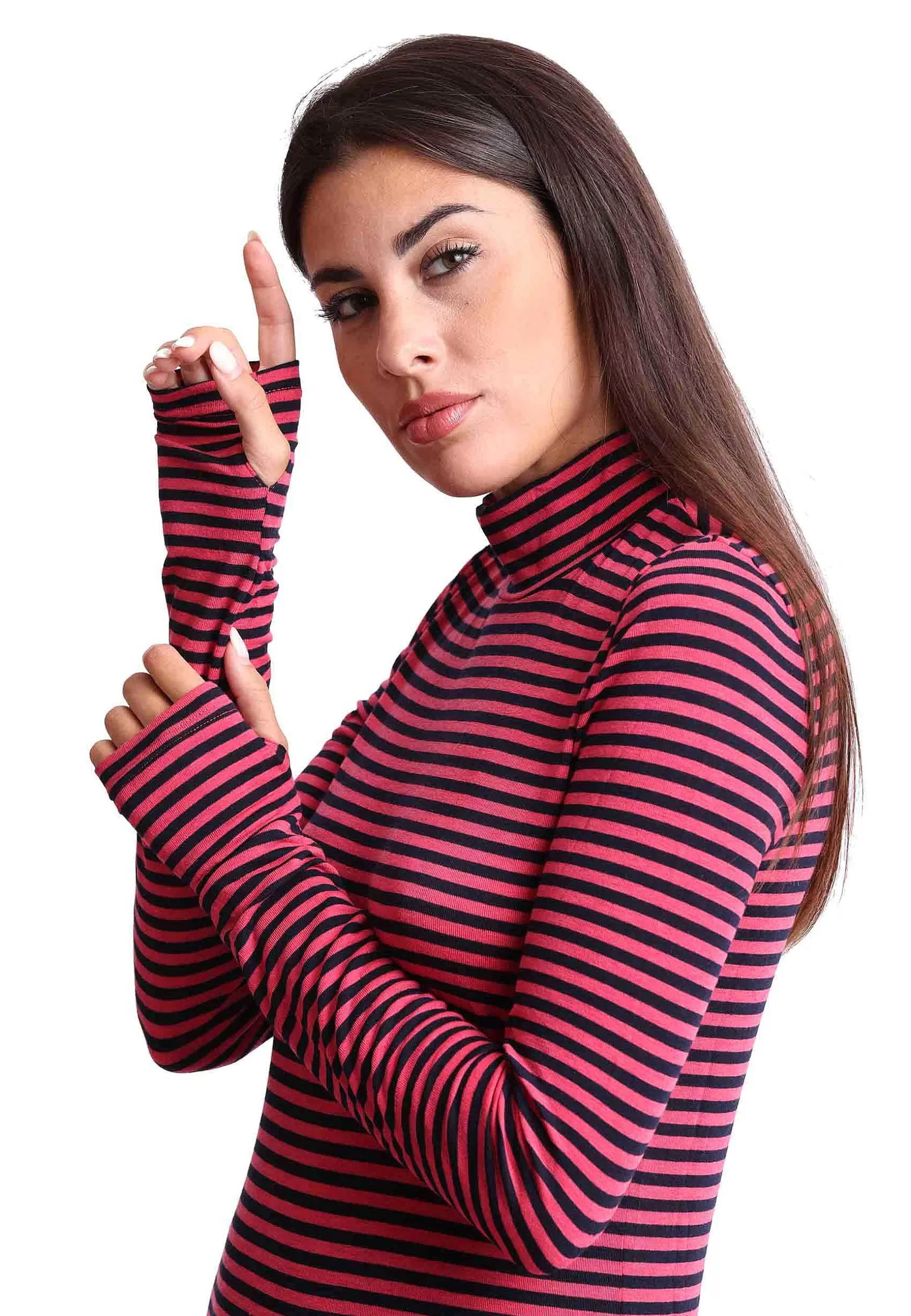 Maglie Donna Soft In Jersey Rosa E Blu Collo Alto*Maliparmi Shop