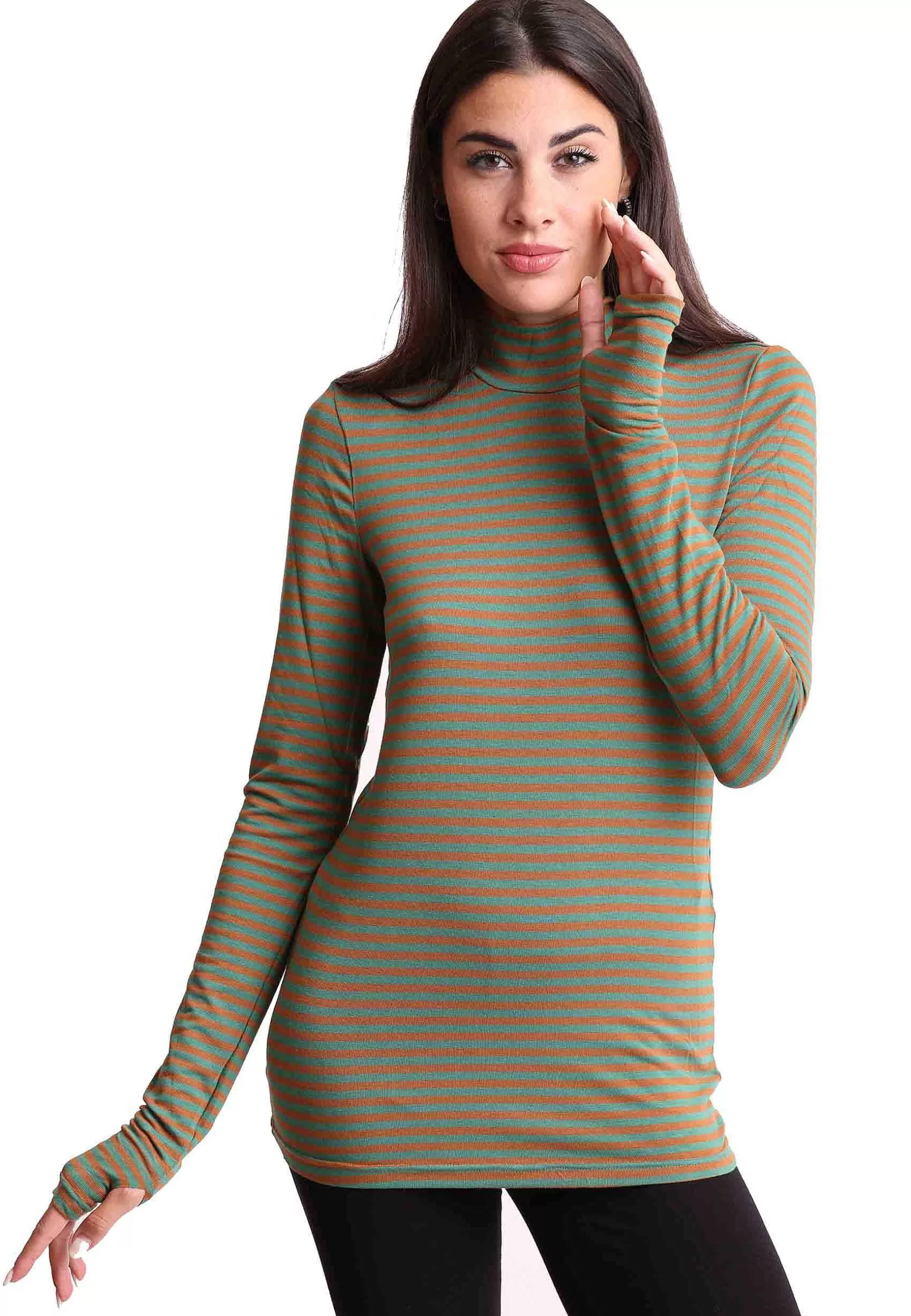 Maglie Donna Soft In Jersey Verde E Giallo Collo Alto*Maliparmi Cheap