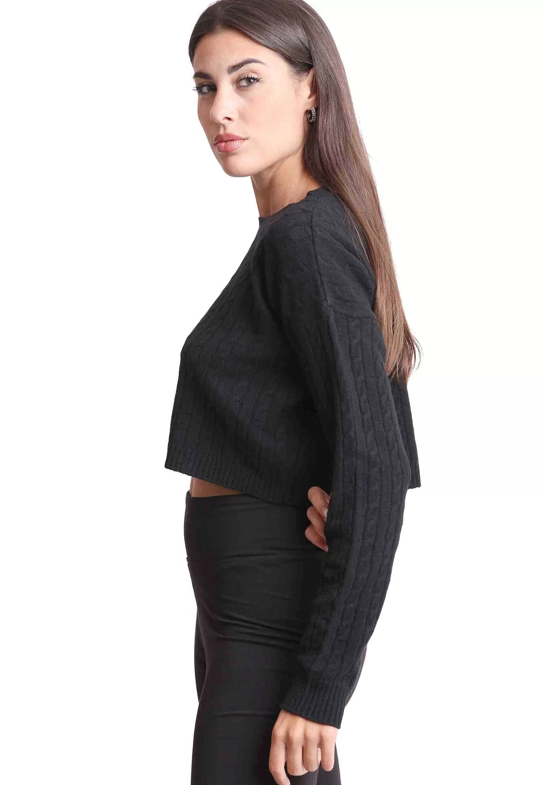 Maglione Corto Donna In Lana Cachemire Nero Girocollo*Maliparmi Clearance