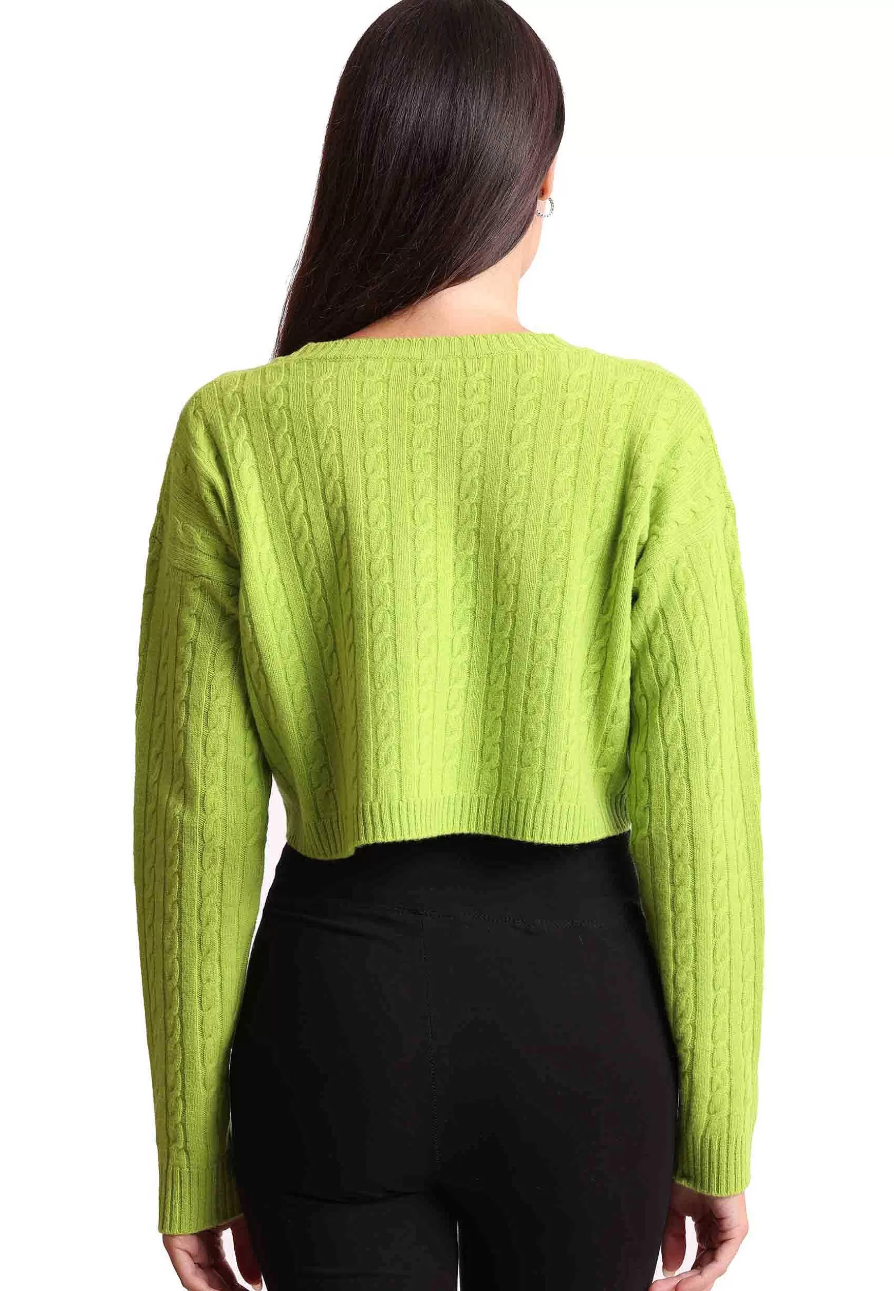 Maglione Corto Donna In Lana Cachemire Verde Girocollo*Maliparmi Shop