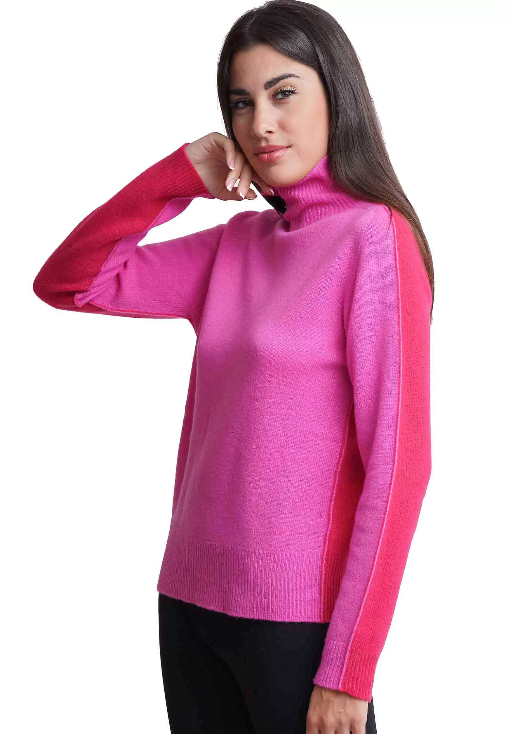 Maglione Donna Bicolor In Cachemire A Collo Alto Fuxia E Rosso*Maliparmi Flash Sale