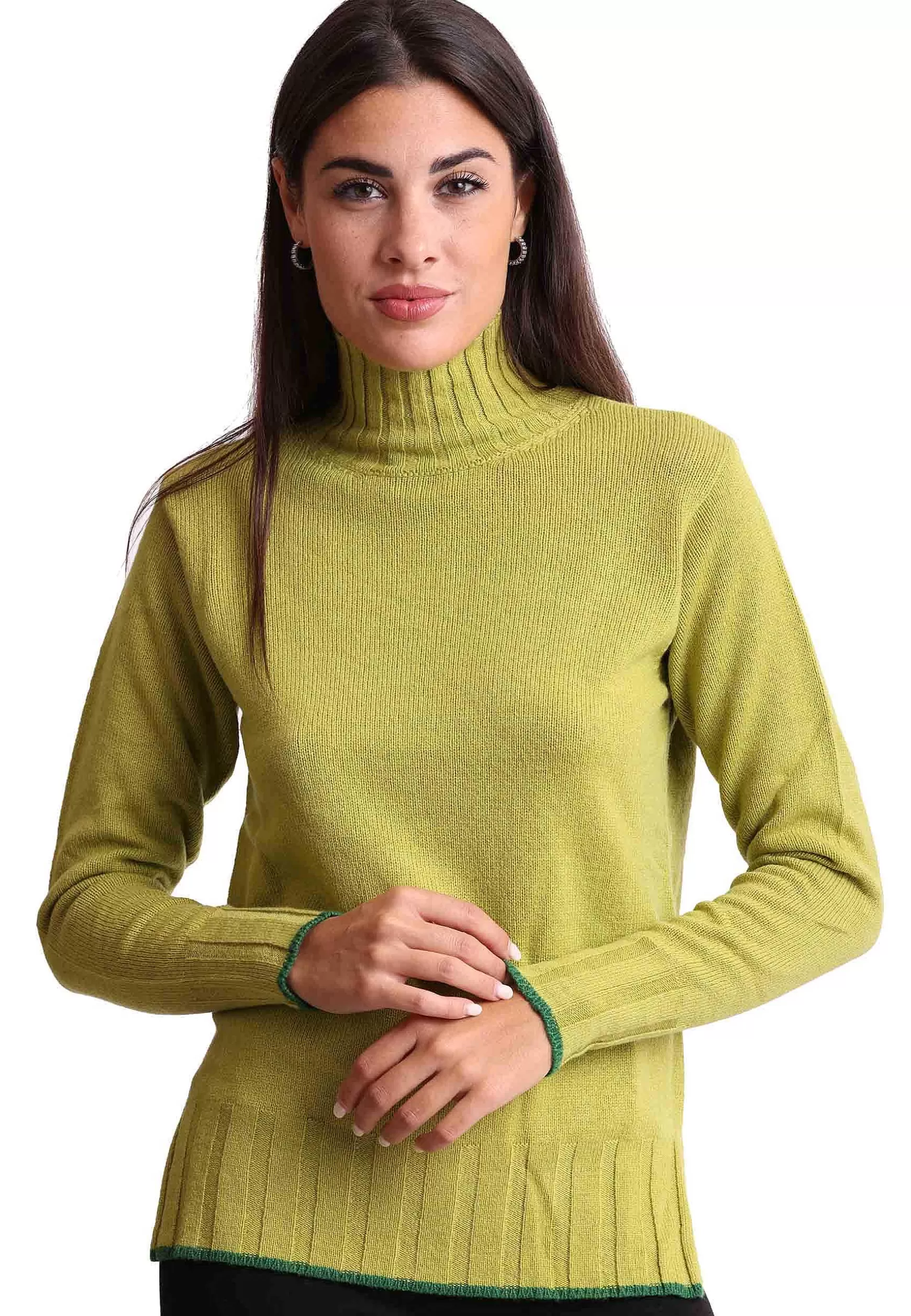 Maglione Donna New Soft Wool In Lana Verde Con Collo Alto*Maliparmi Best Sale