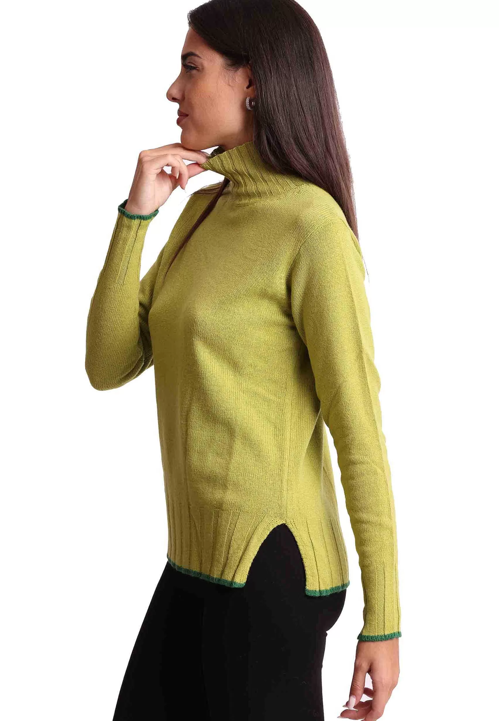 Maglione Donna New Soft Wool In Lana Verde Con Collo Alto*Maliparmi Best Sale