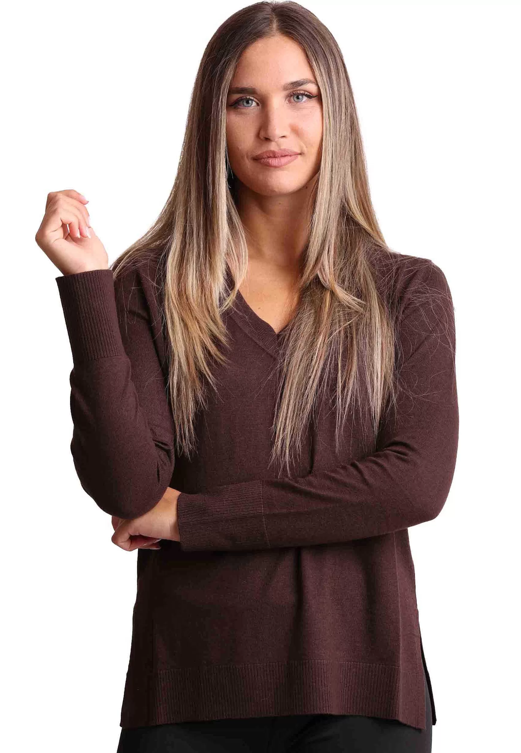 Maglione Donna Soft Touch In Misto Cachemire Marrone Con Scollo A V*Maliparmi Best Sale