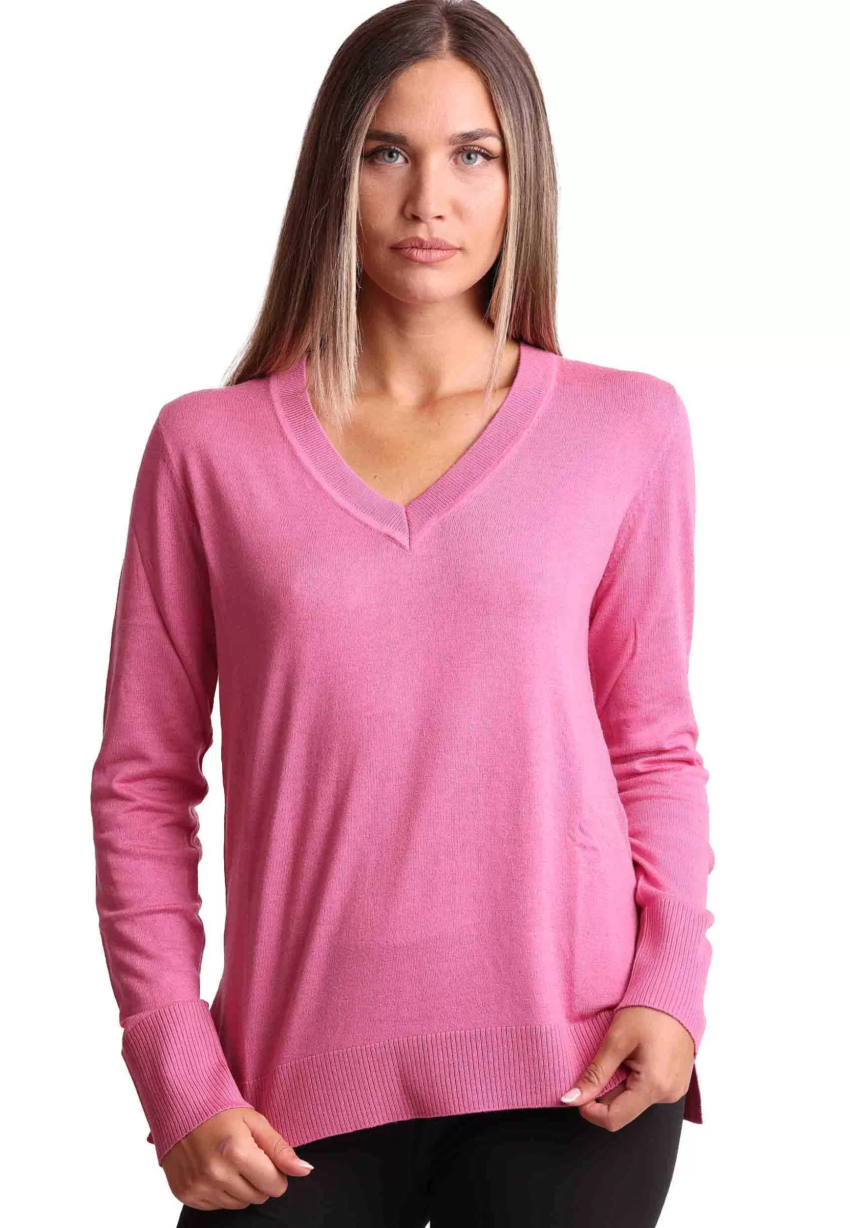 Maglione Donna Soft Touch In Misto Cachemire Rosa Con Scollo A V*Maliparmi Cheap