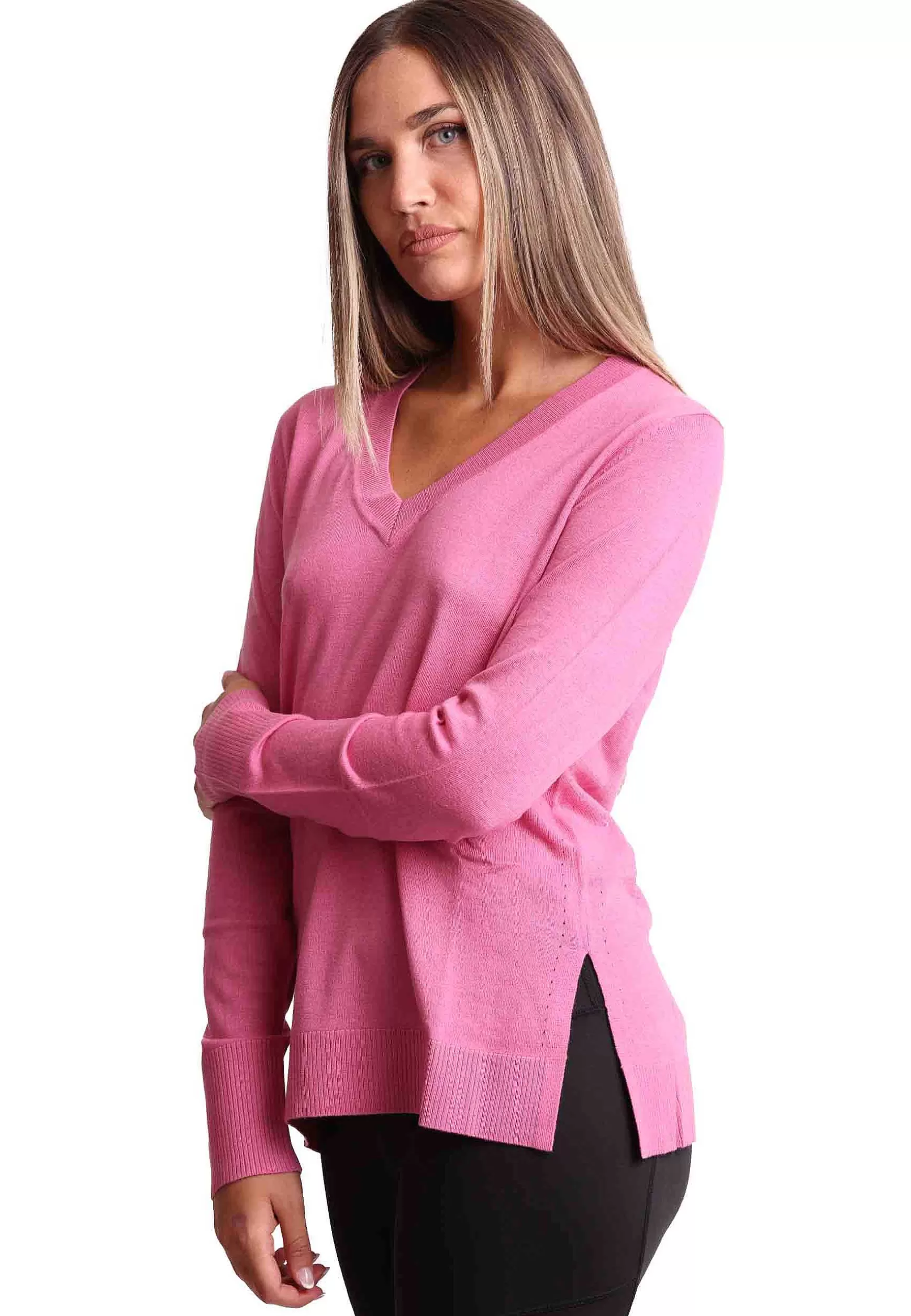 Maglione Donna Soft Touch In Misto Cachemire Rosa Con Scollo A V*Maliparmi Cheap