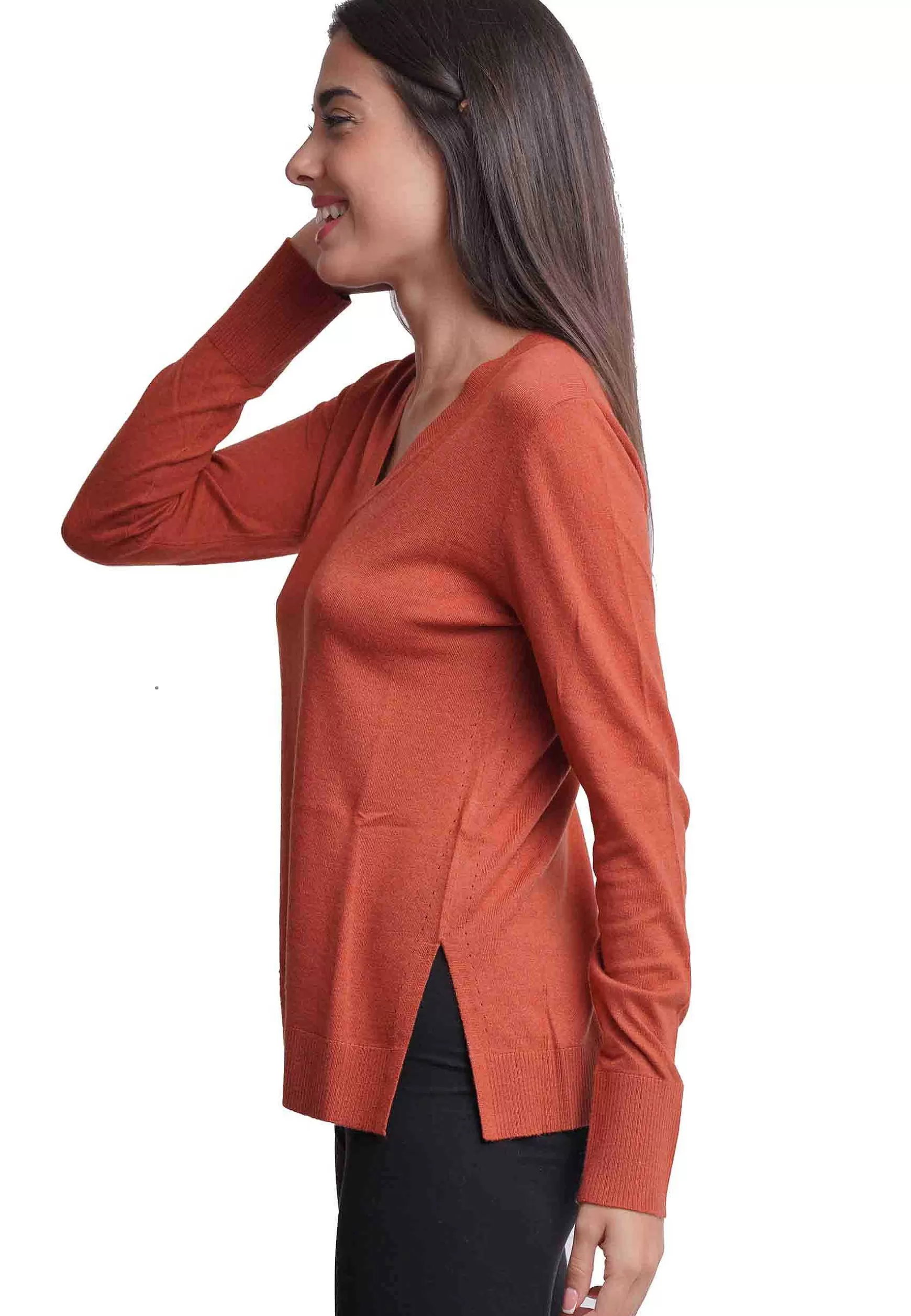 Maglione Donna Soft Touch In Misto Cachemire Ruggine Con Scollo A V*Maliparmi Discount