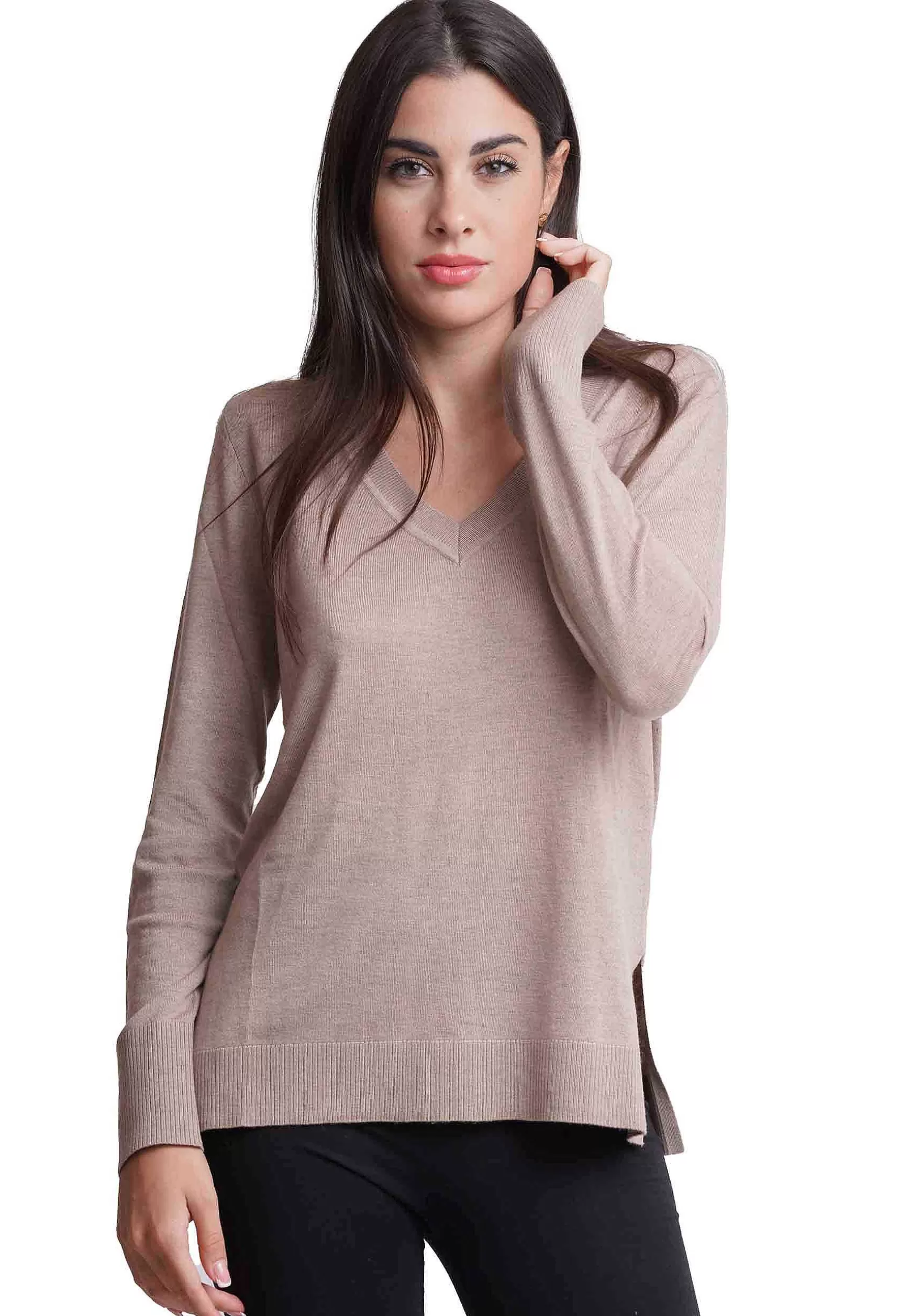 Maglione Donna Soft Touch In Misto Cachemire Taupe Con Scollo A V*Maliparmi Best