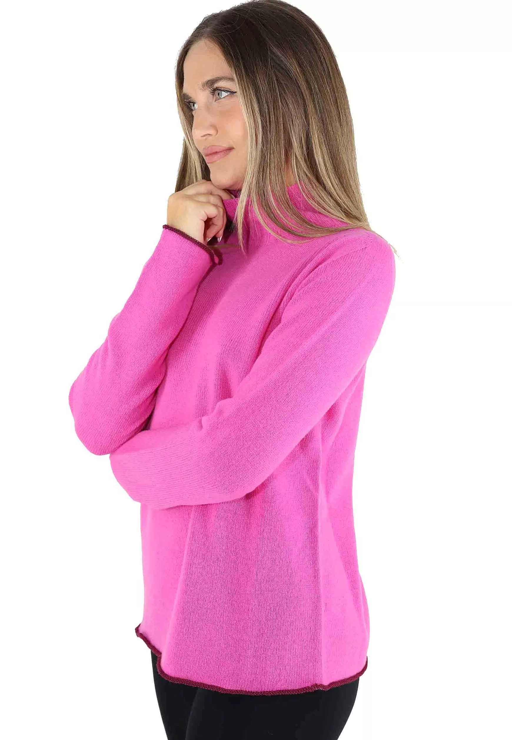 Maglioni Donna Cashmere Wool In Lana Fuxia A Collo Alto*Maliparmi New