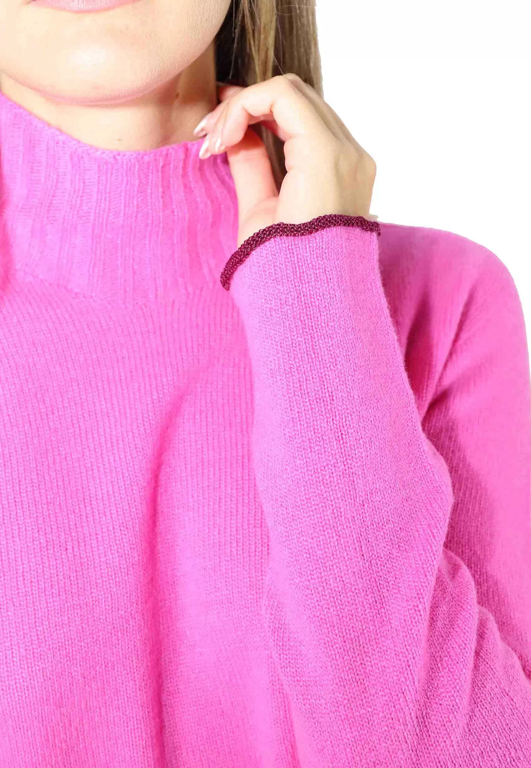 Maglioni Donna Cashmere Wool In Lana Fuxia A Collo Alto*Maliparmi New