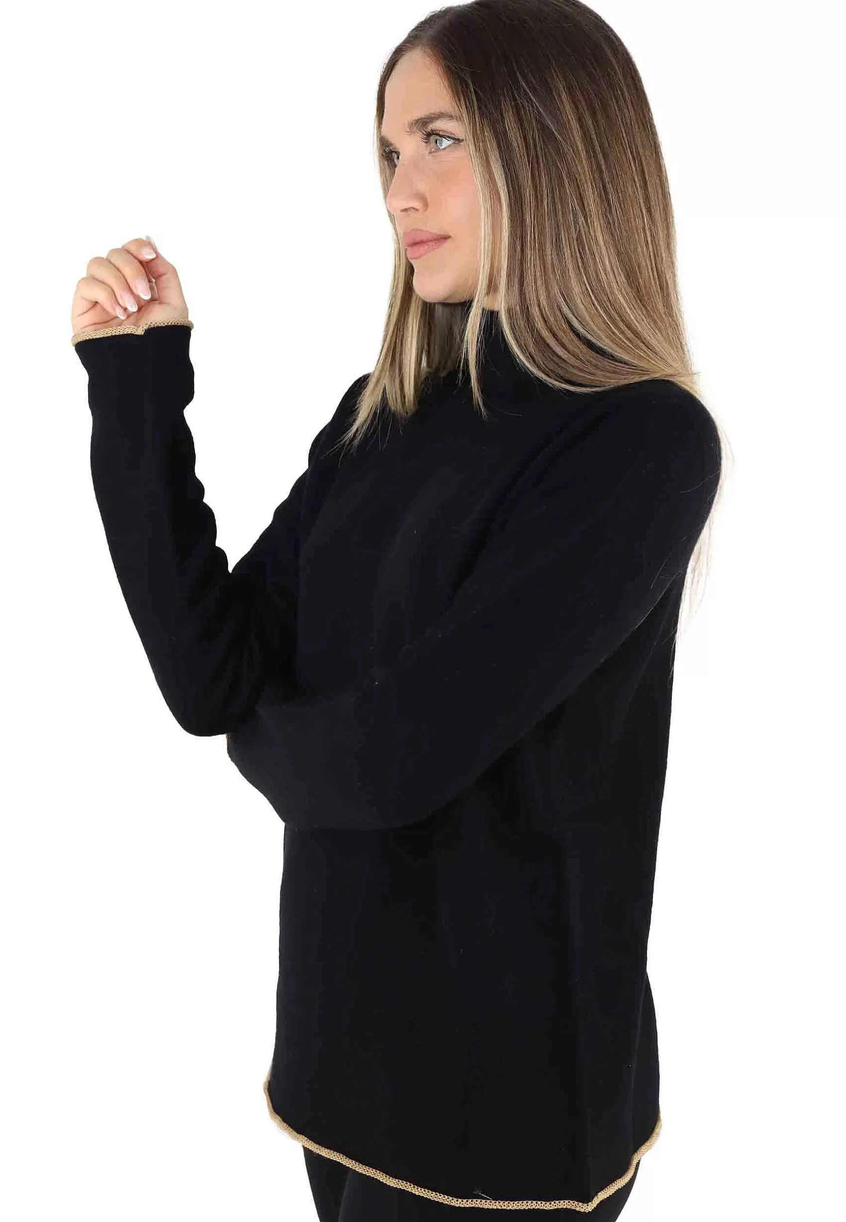 Maglioni Donna Cashmere Wool In Lana Nera A Collo Alto*Maliparmi Flash Sale