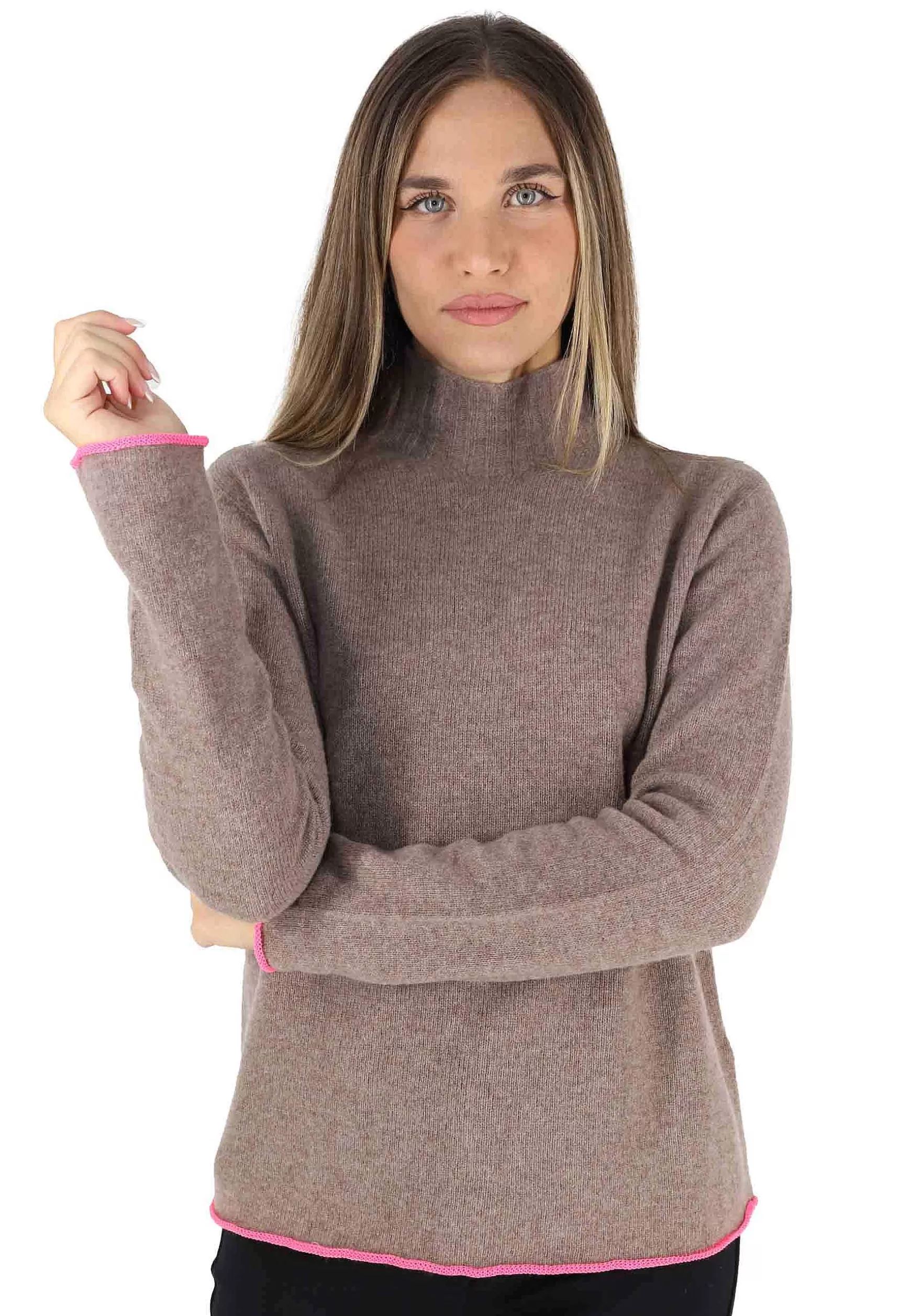 Maglioni Donna Cashmere Wool In Lana Taupe A Collo Alto*Maliparmi Store
