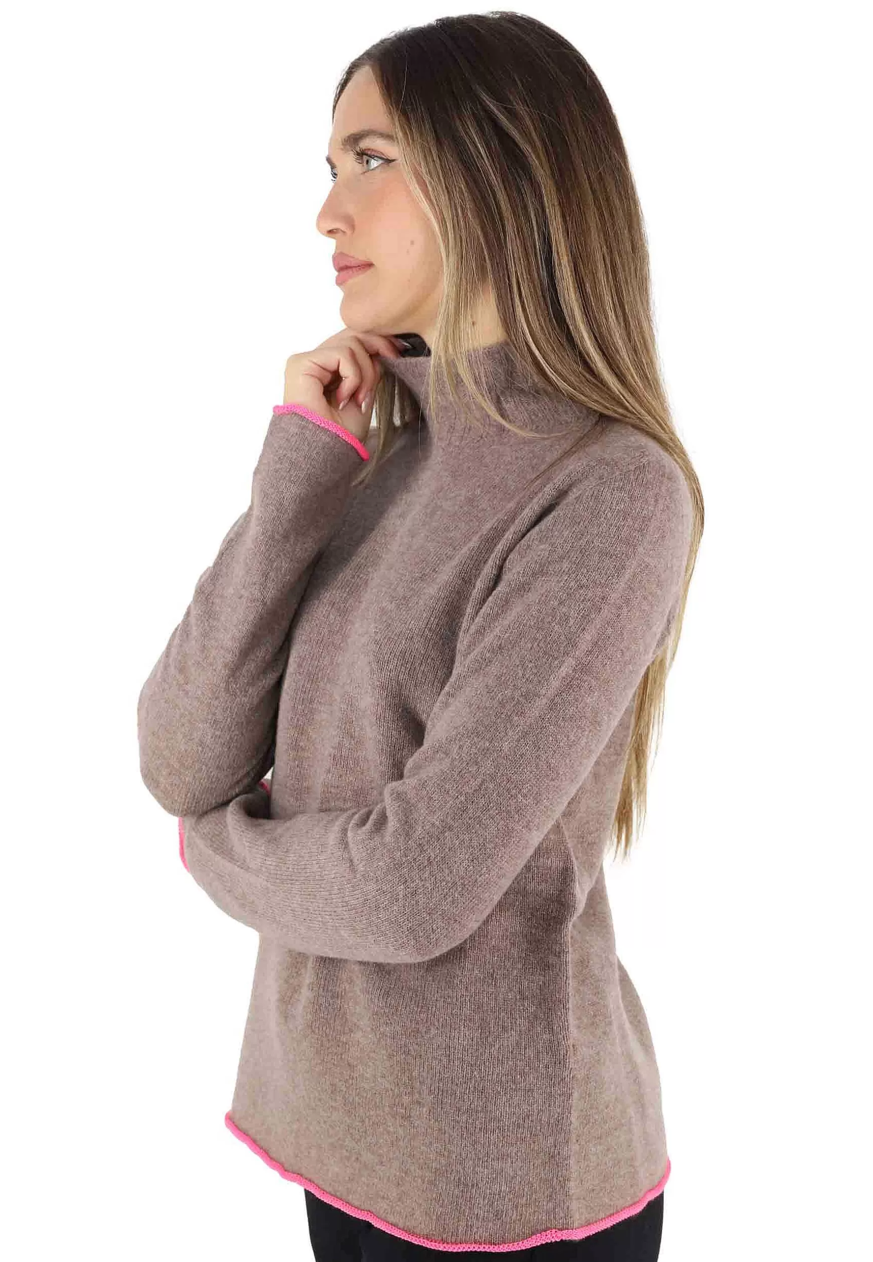 Maglioni Donna Cashmere Wool In Lana Taupe A Collo Alto*Maliparmi Store