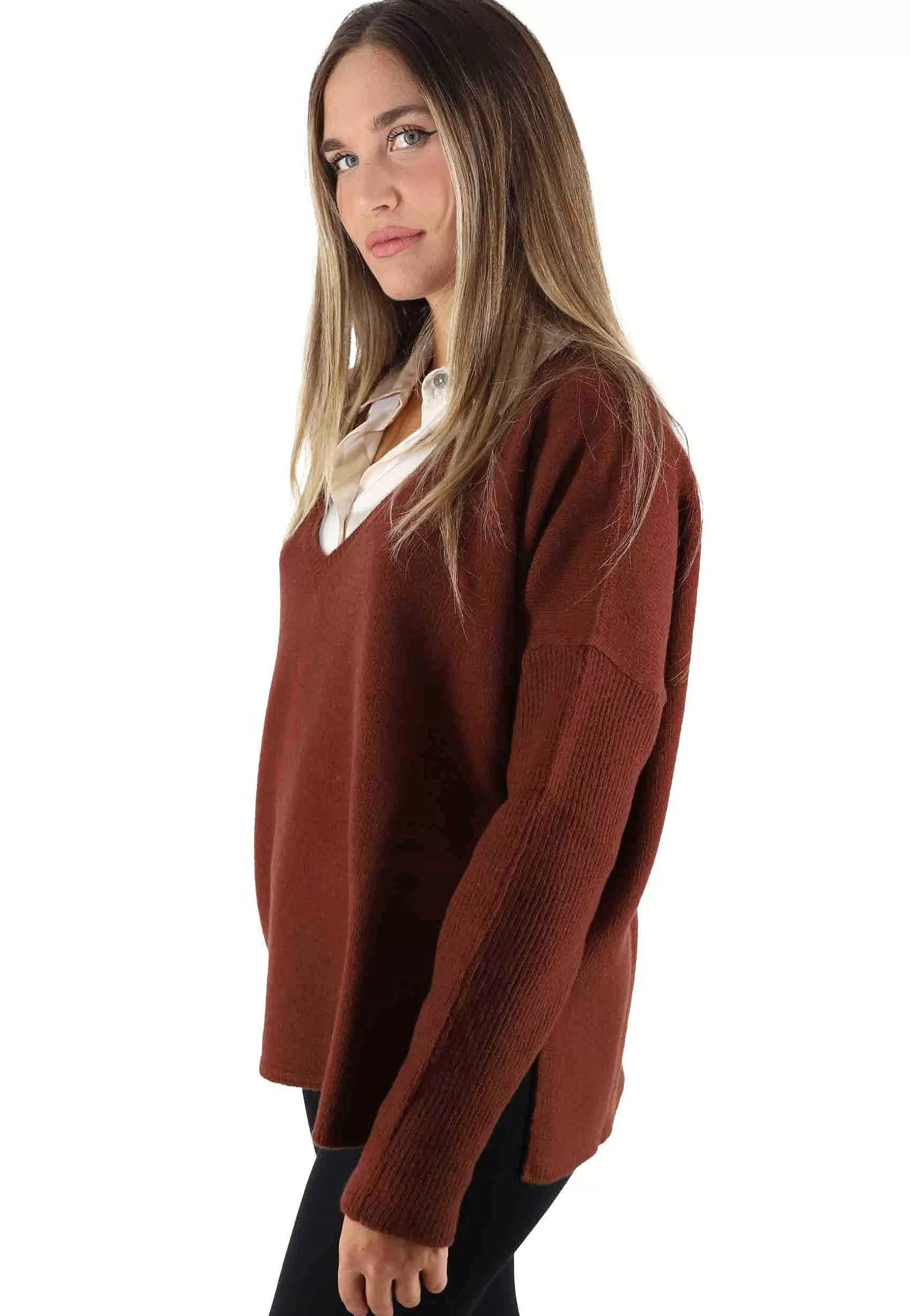 Maglioni Donna Cashmere Wool Over In Lana Bordeaux Con Scollo A V*Maliparmi Clearance