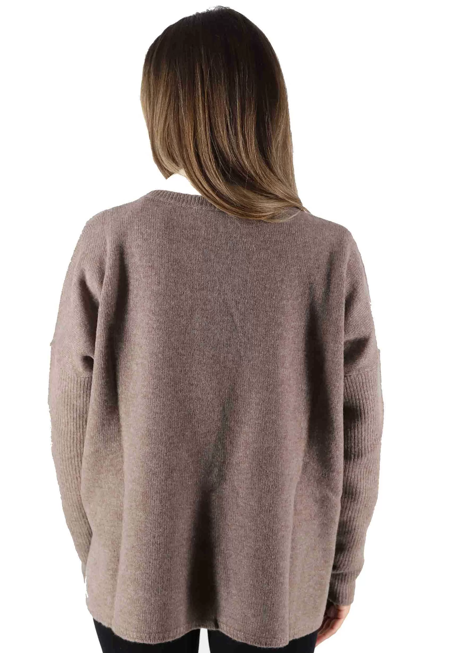 Maglioni Donna Cashmere Wool Over In Lana Taupe Con Scollo A V*Maliparmi Store