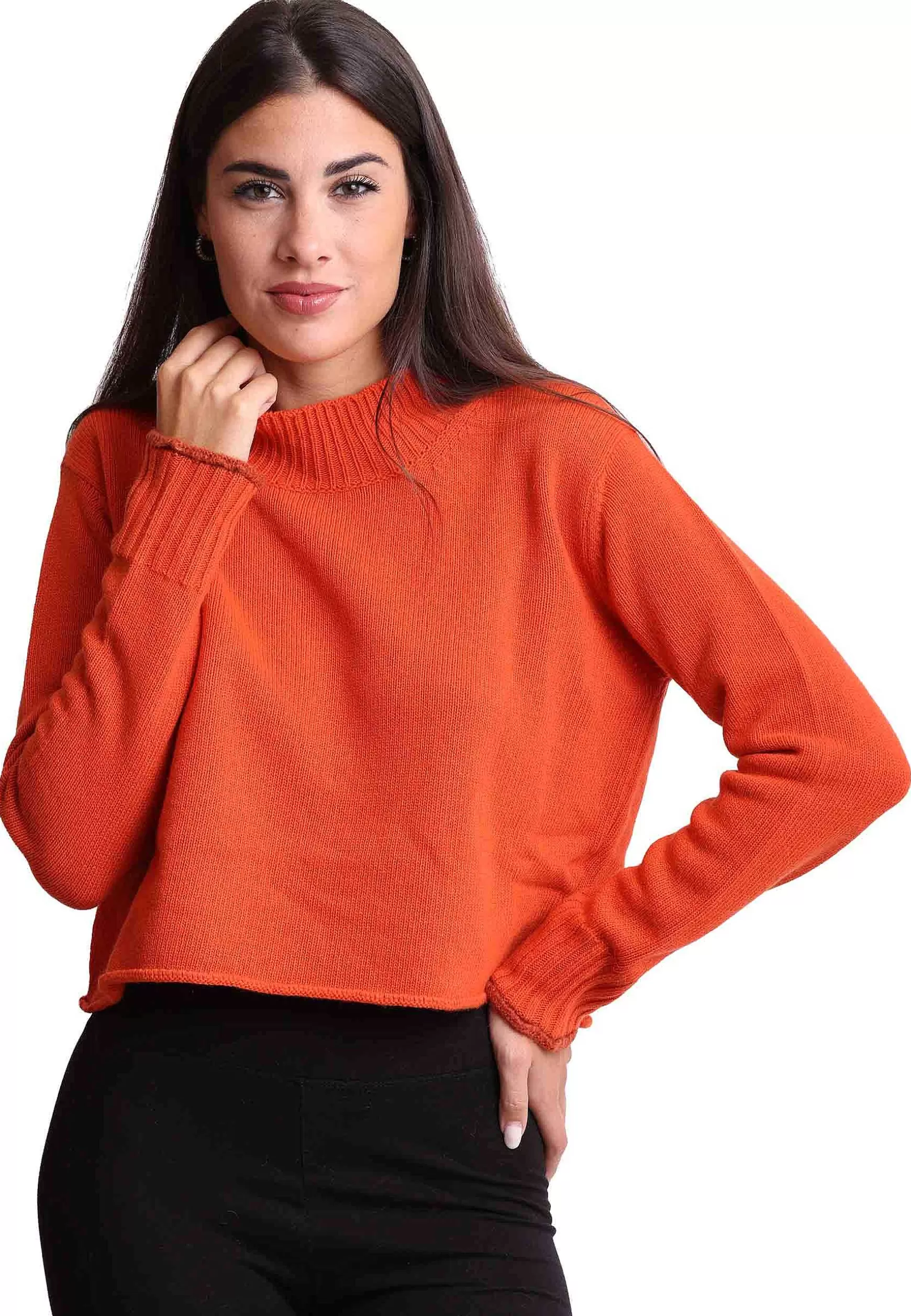 Maglioni Donna In Misto Cachemire Arancione Con Dettaglio Di Colore*Maliparmi Fashion
