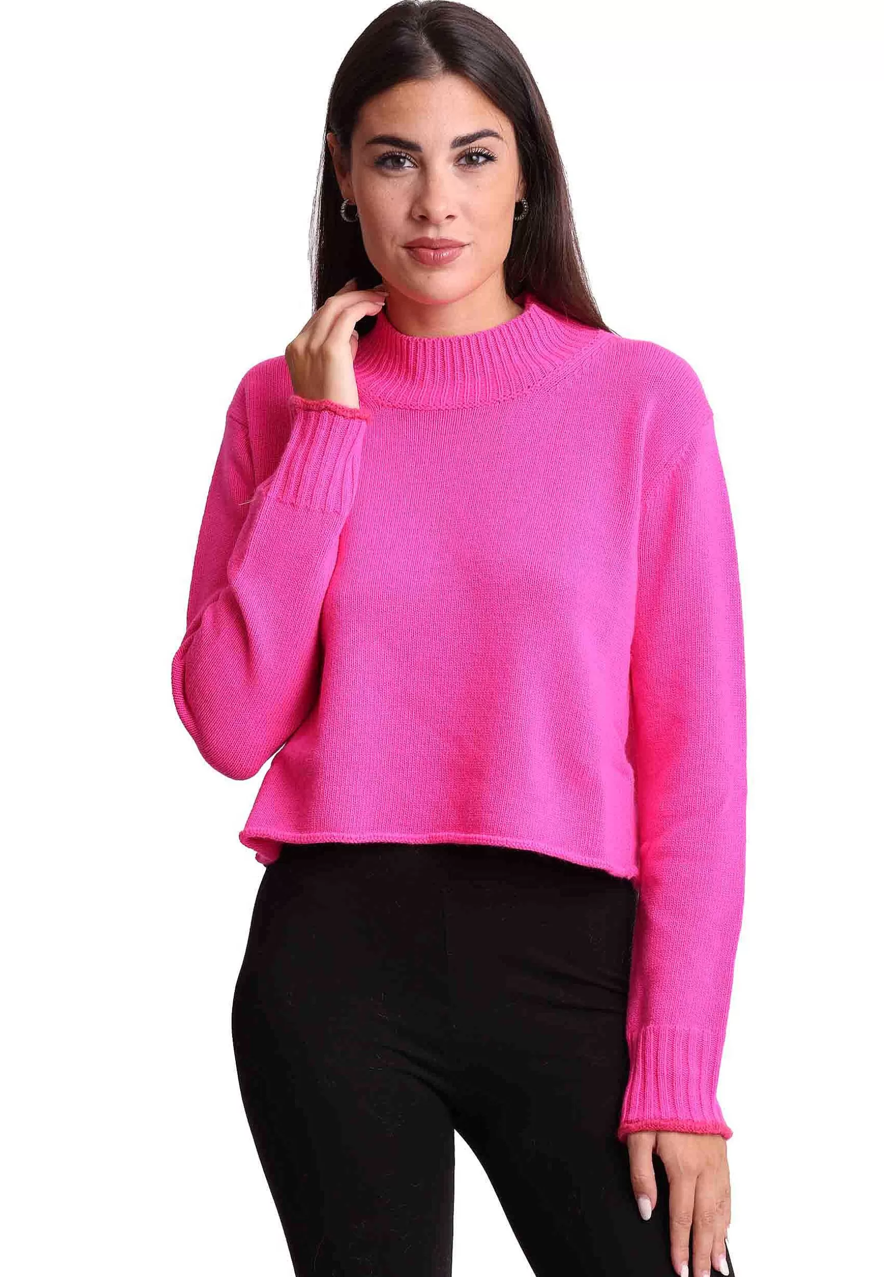 Maglioni Donna In Misto Cachemire Fuxia Con Dettaglio Di Colore*Maliparmi New