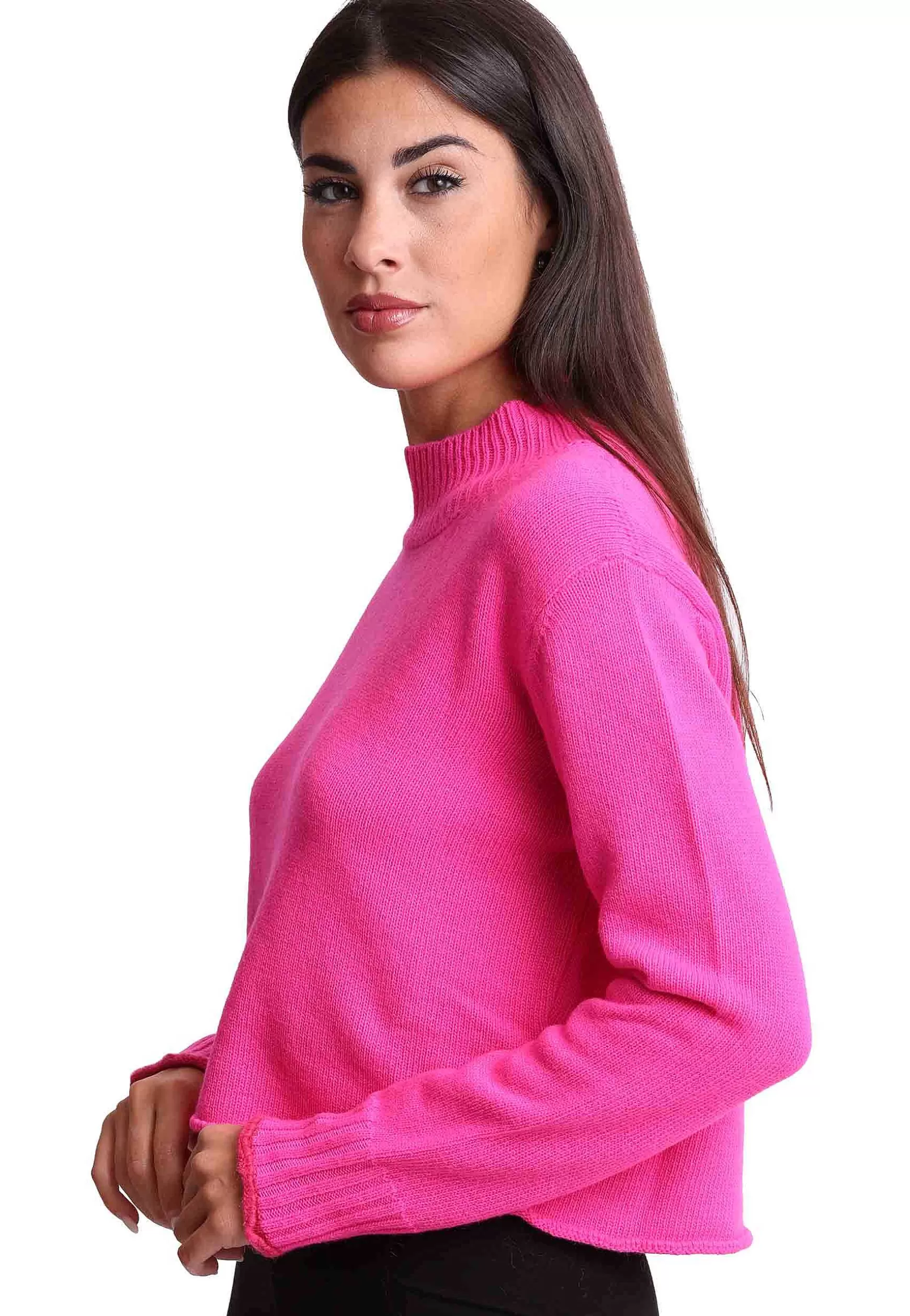 Maglioni Donna In Misto Cachemire Fuxia Con Dettaglio Di Colore*Maliparmi New