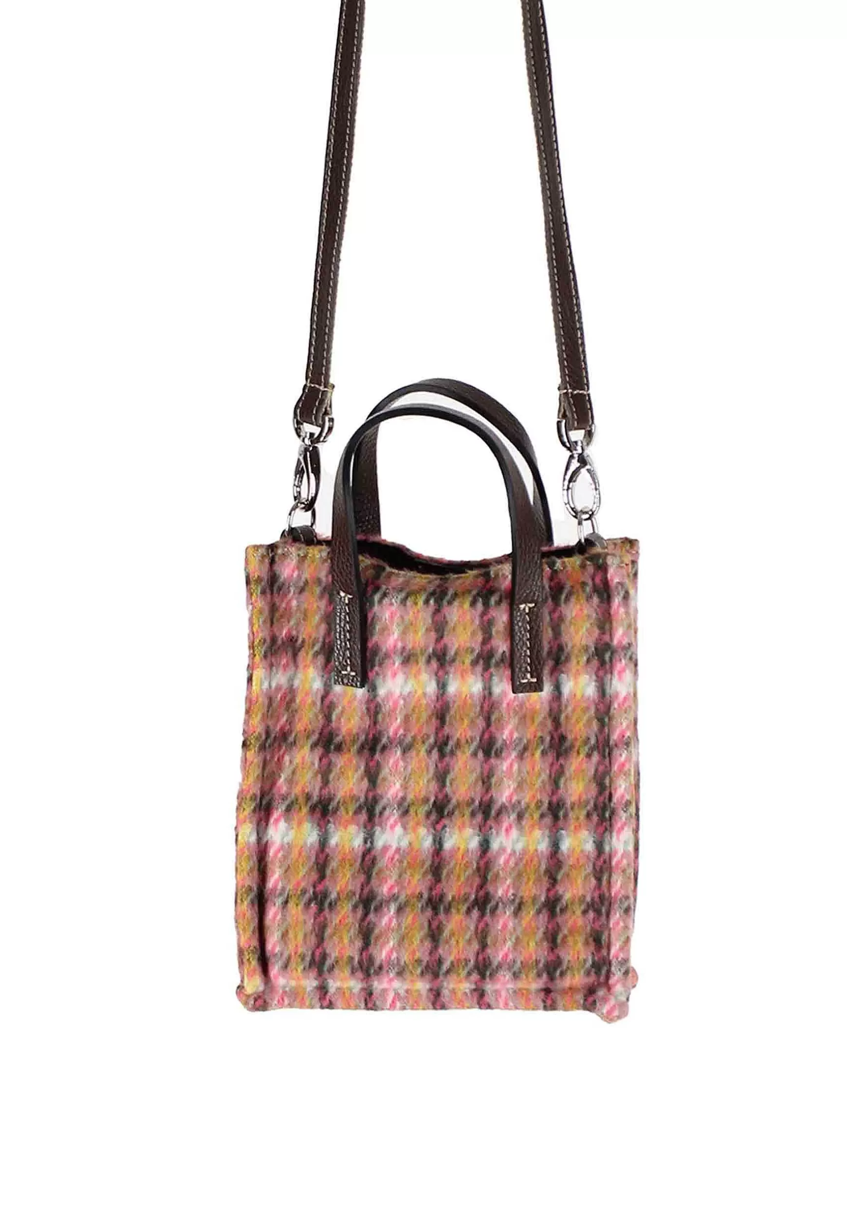Mini Bag Donna A Tracolla In Lana Rasata Rosa A Fantasia Con Tracolla In Pelle*Kassiopea Cheap