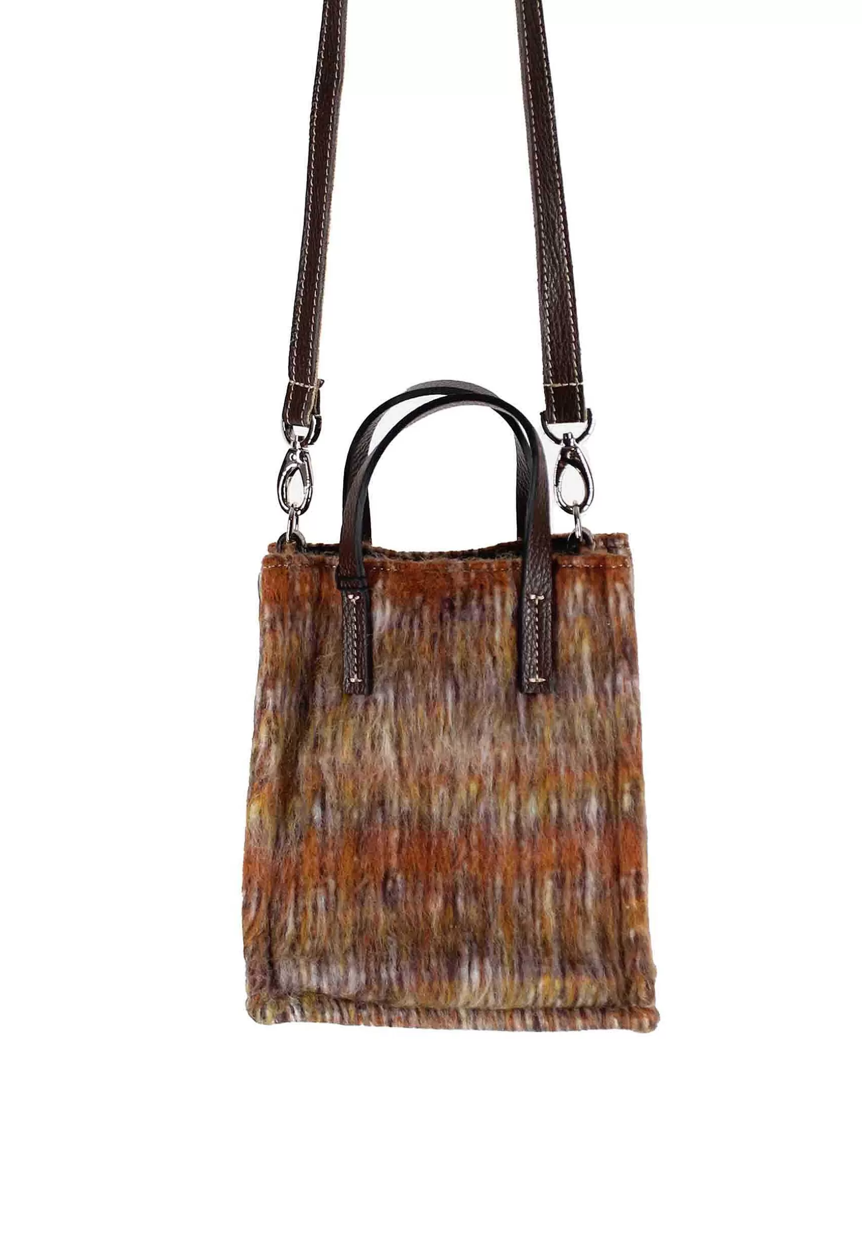 Mini Bag Donna A Tracolla In Lana Rasata Ruggine A Fantasia Con Tracolla In Pelle*Kassiopea Online