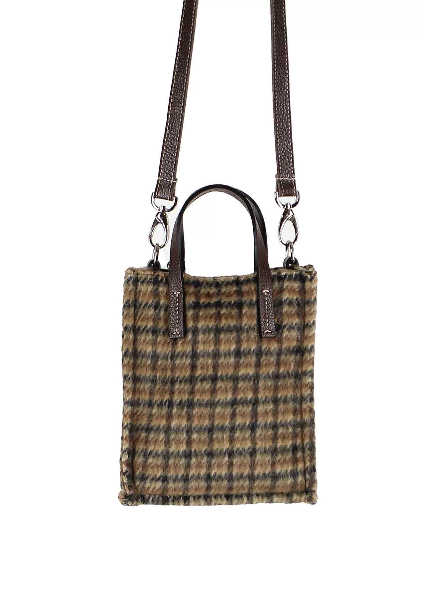 Mini Bag Donna A Tracolla In Lana Rasata Taupe A Fantasia Con Tracolla In Pelle*Kassiopea Discount