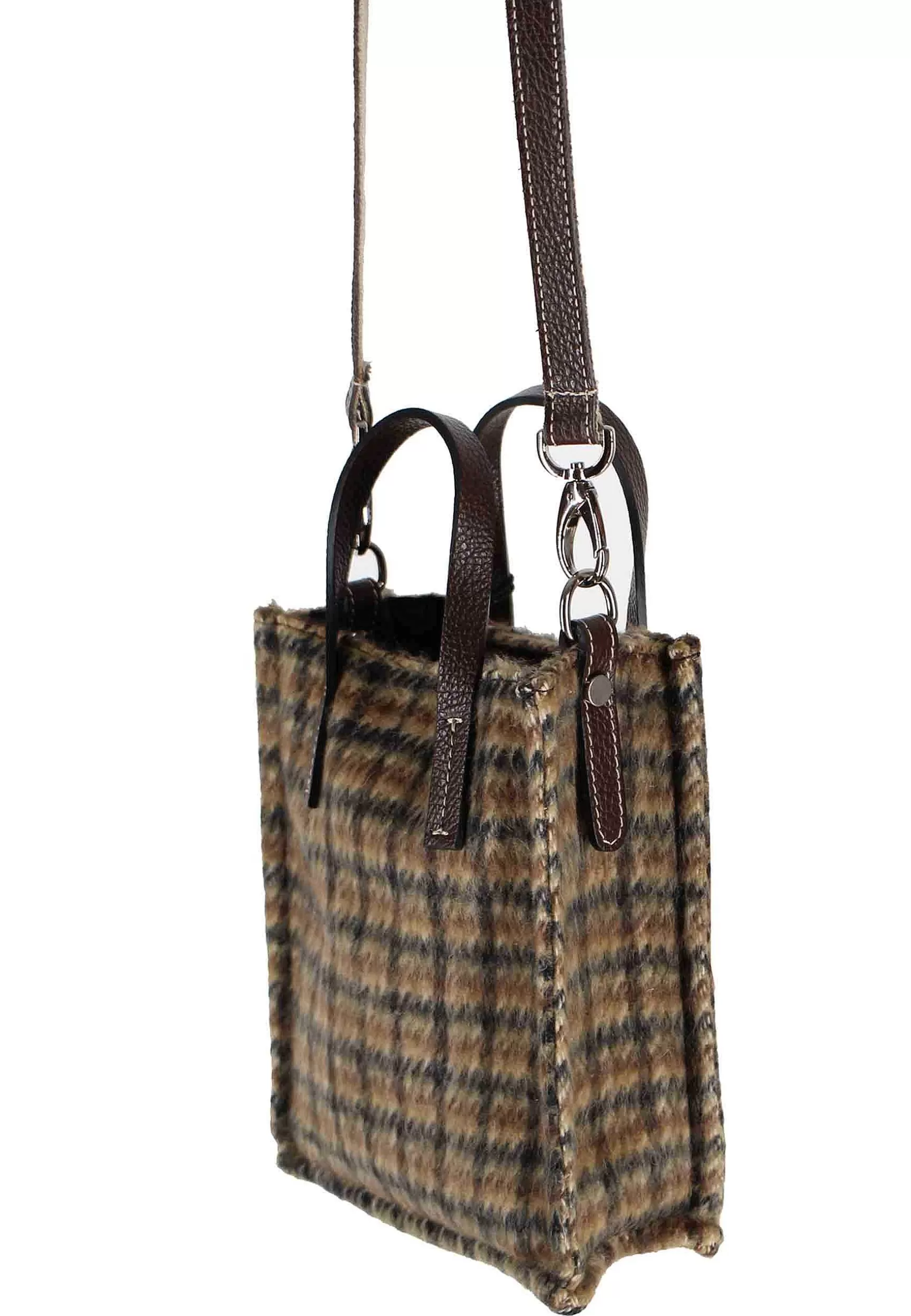 Mini Bag Donna A Tracolla In Lana Rasata Taupe A Fantasia Con Tracolla In Pelle*Kassiopea Discount