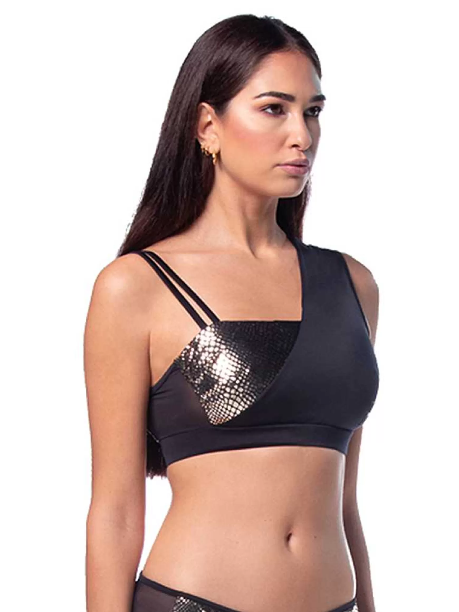 Mitika Top Donna Mitika Deluxe Gold Pole Dance In Lycra Nero E Oro Double Face*Invertika Discount