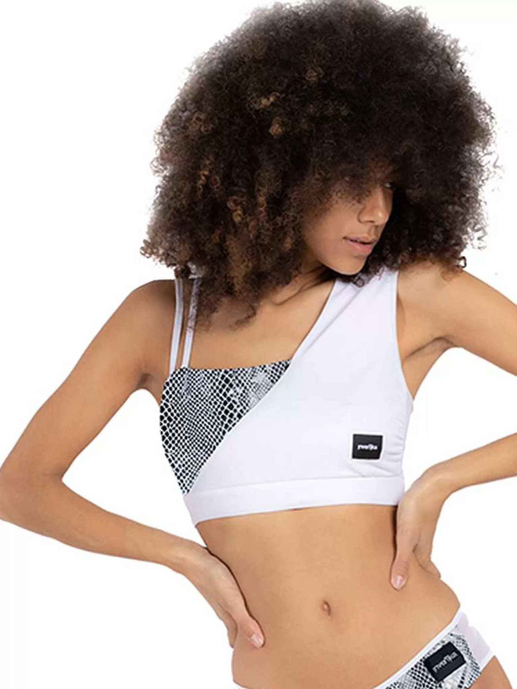 Mitika Top Donna Mitika Deluxe Silver Pole Dance In Lycra Bianco E Argento Double Face*Invertika Cheap