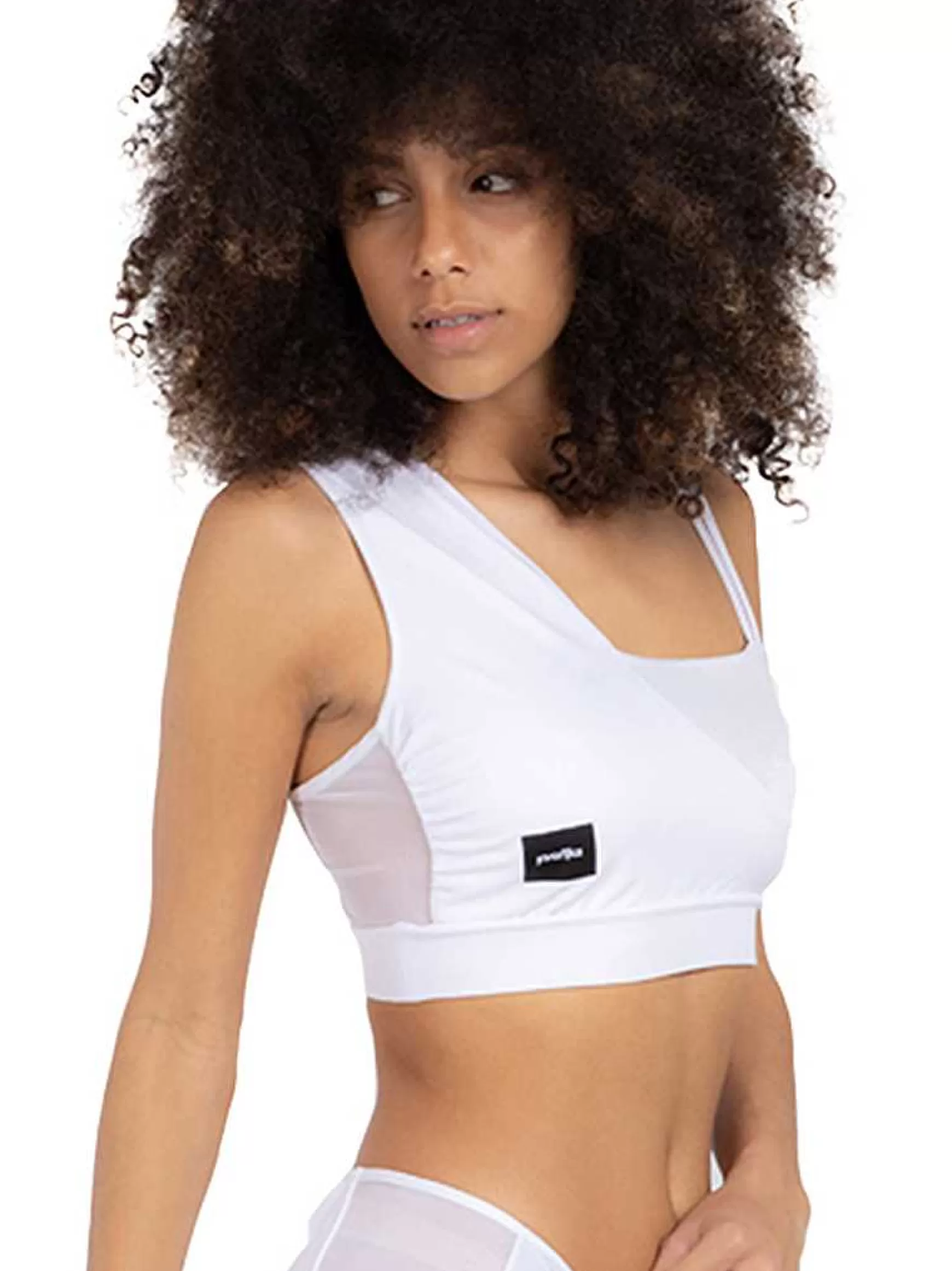 Mitika Top Donna Mitika Deluxe Silver Pole Dance In Lycra Bianco E Argento Double Face*Invertika Cheap