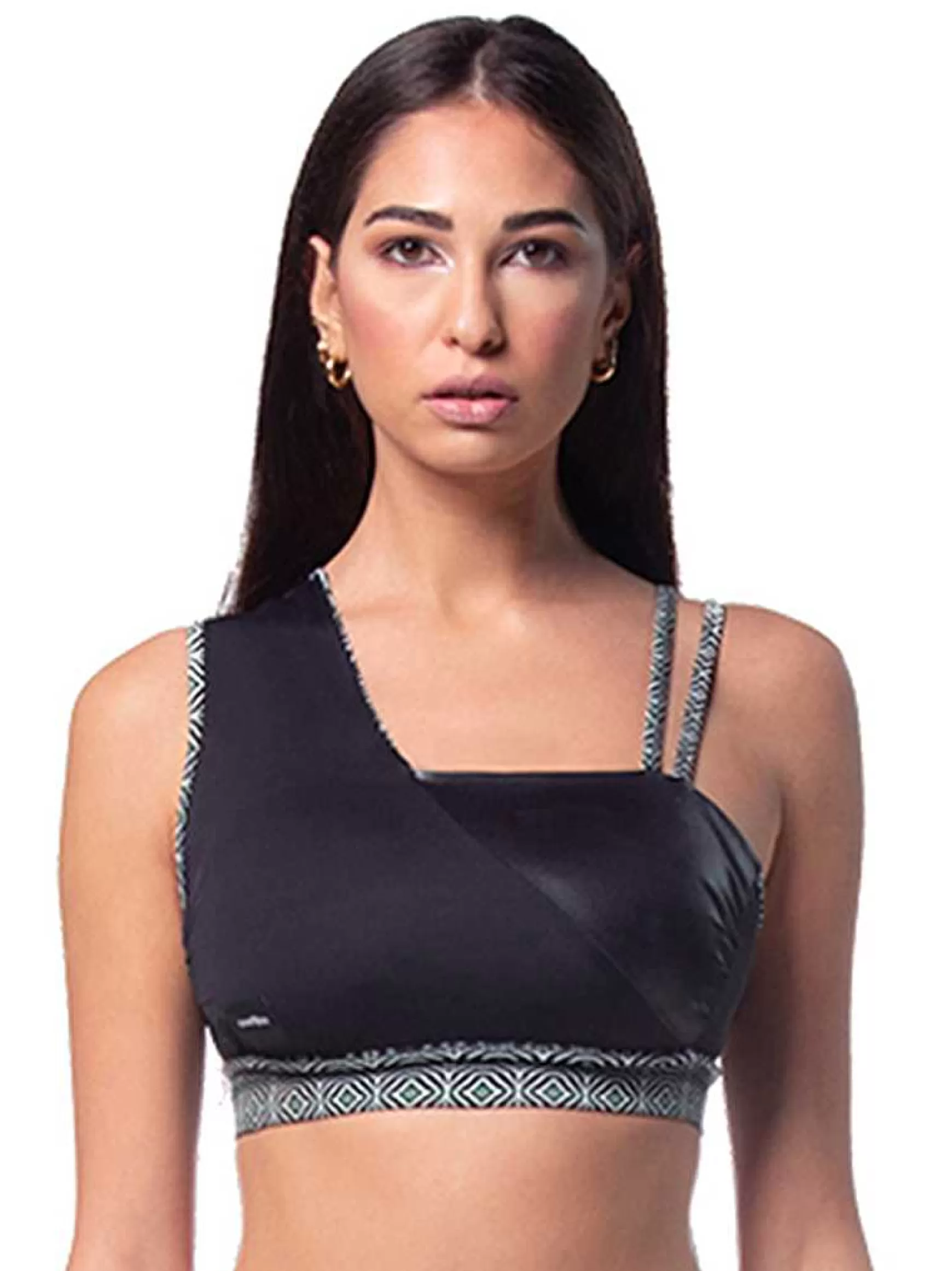 Mitika Top Donna Mitika Tribal Pole Dance In Lycra Nero E Verde Double Face*Invertika Fashion