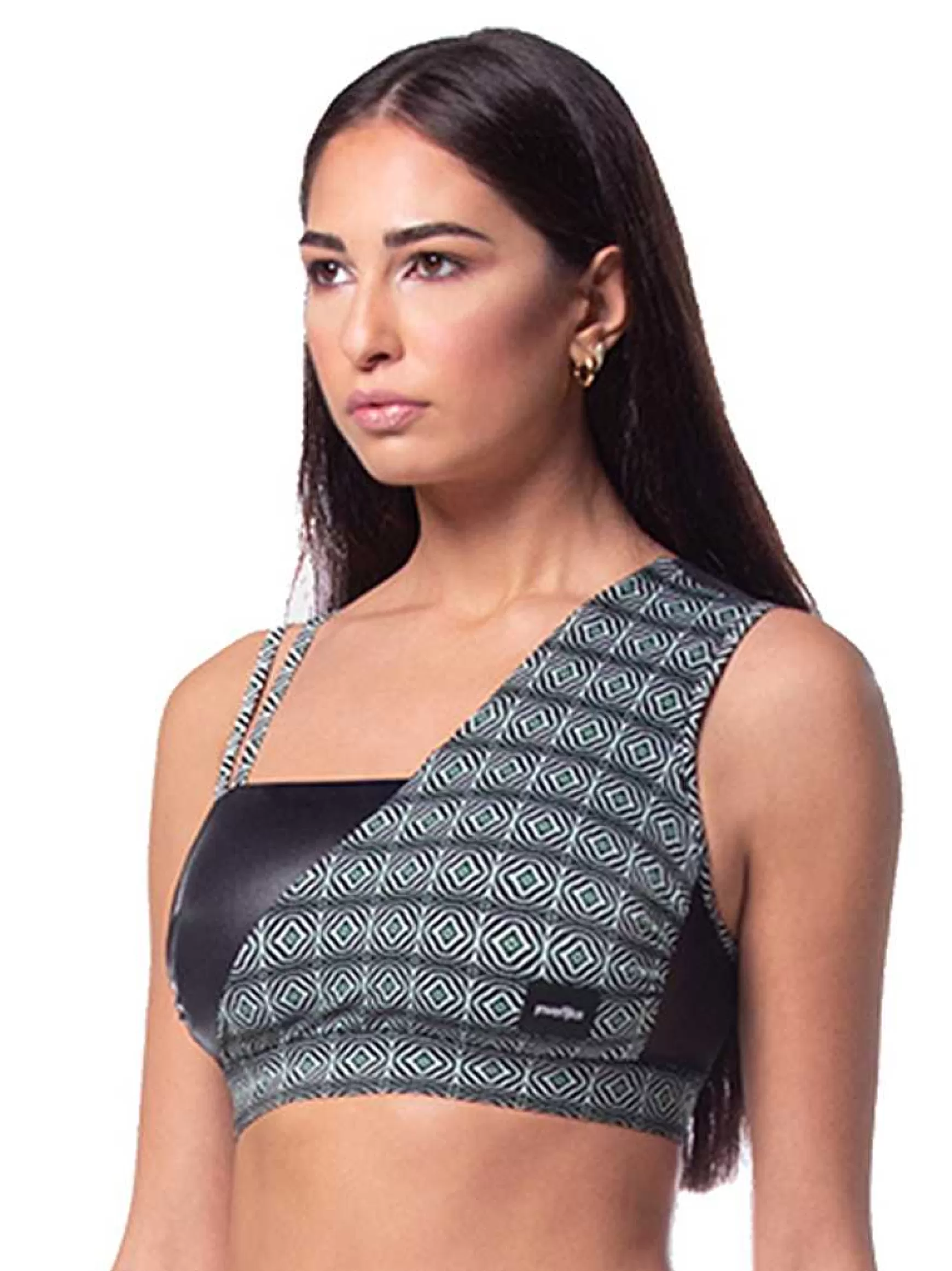 Mitika Top Donna Mitika Tribal Pole Dance In Lycra Nero E Verde Double Face*Invertika Fashion