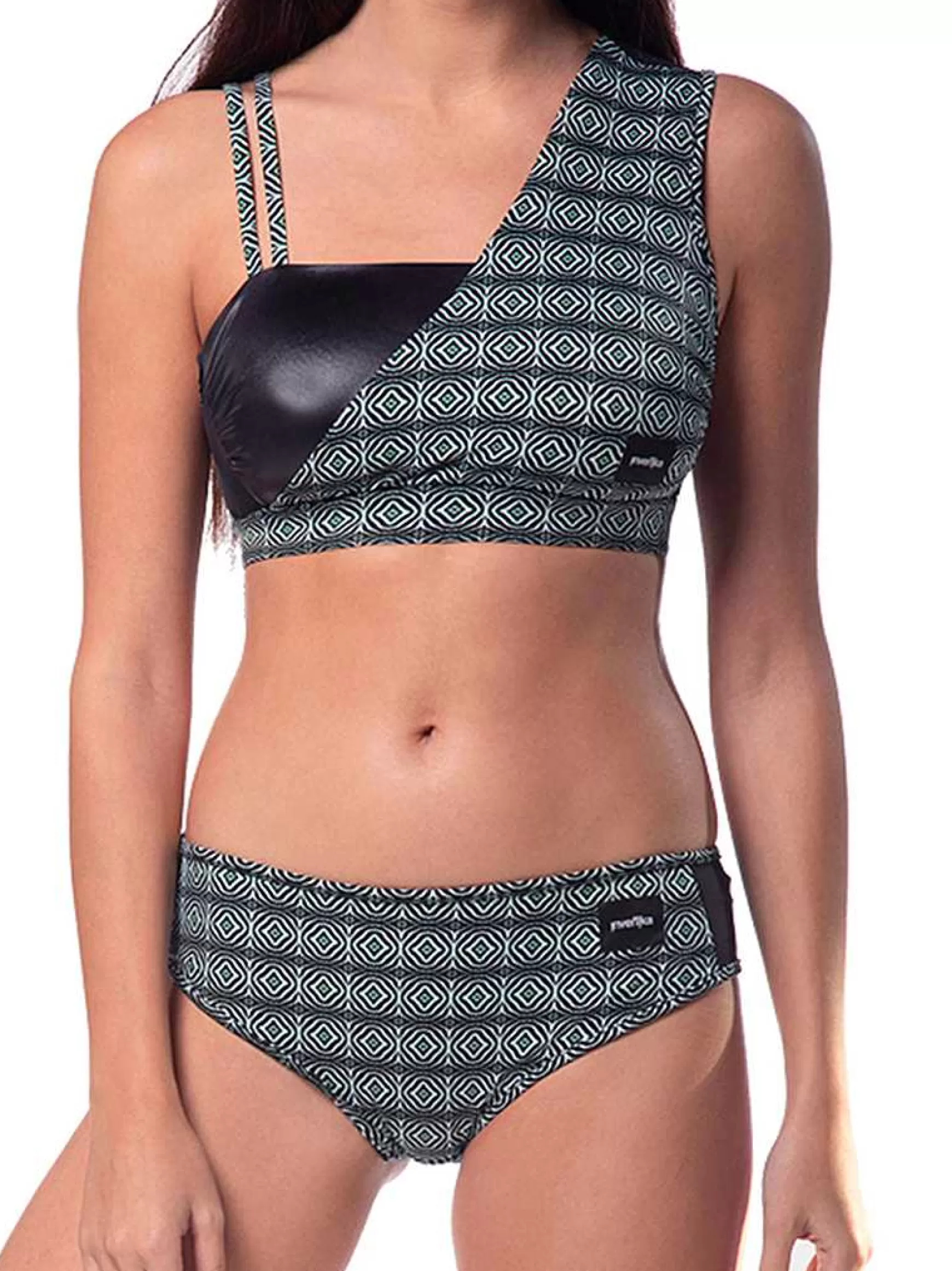 Mitika Top Donna Mitika Tribal Pole Dance In Lycra Nero E Verde Double Face*Invertika Fashion