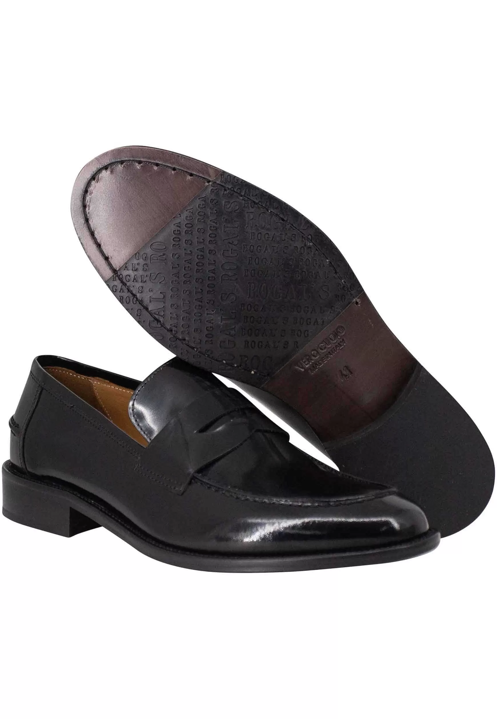 Mocassini Da Uomo In Pelle Lucida Nera E Suola In Cuoio Cucita*Rogal Flash Sale