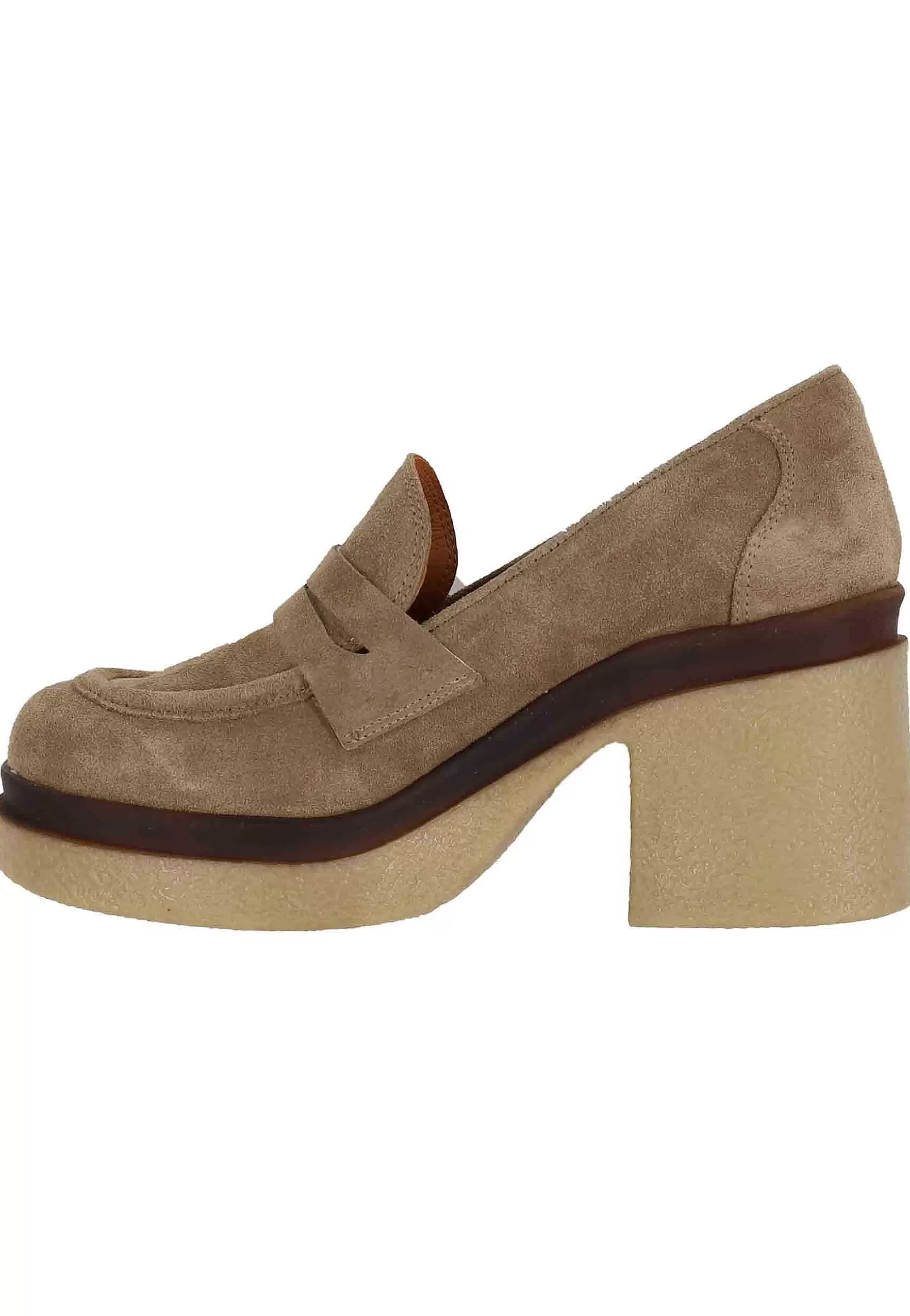 Mocassini Donna In Camoscio Beige Con Zeppa Alta In Para*Tsakiris Mallas Hot