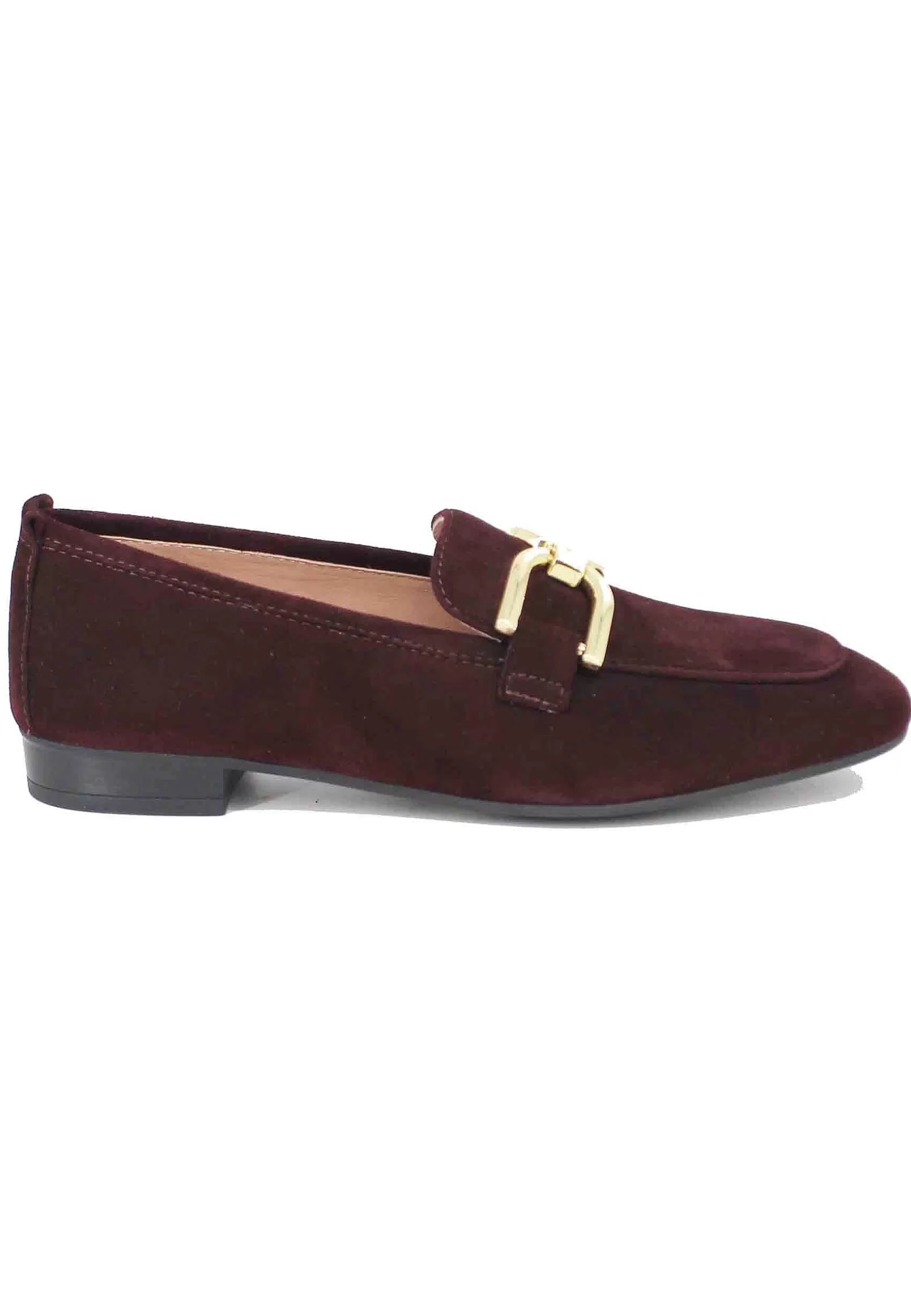 Mocassini Donna In Camoscio Bordeaux Con Morsetto Oro*Unisa Best