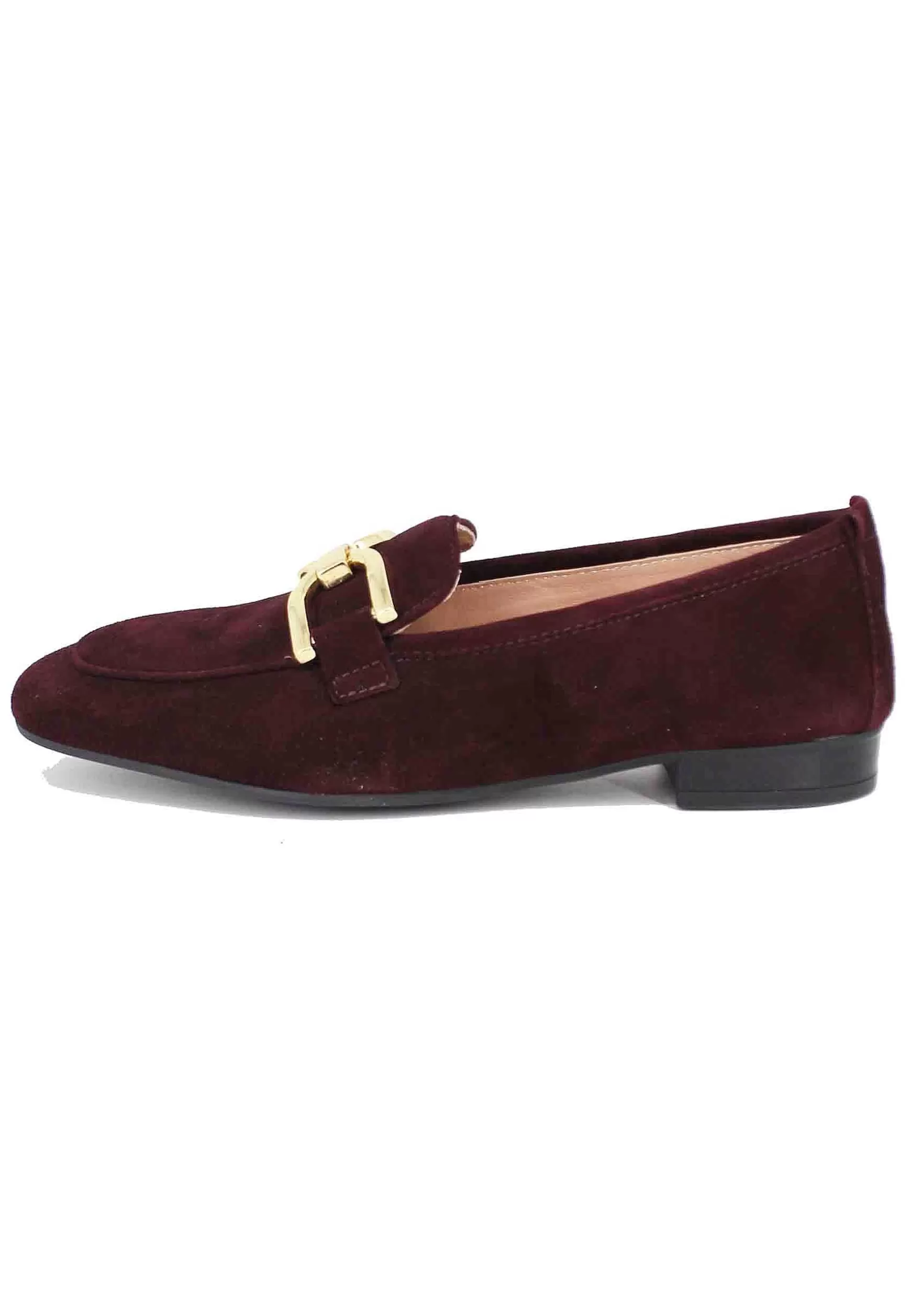 Mocassini Donna In Camoscio Bordeaux Con Morsetto Oro*Unisa Best