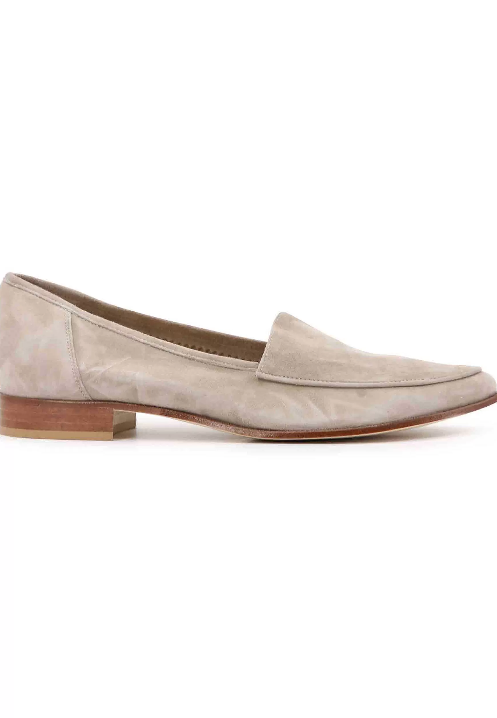 Mocassini Donna In Camoscio Grigio Con Con Tacco Basso In Cuoio*L Hot