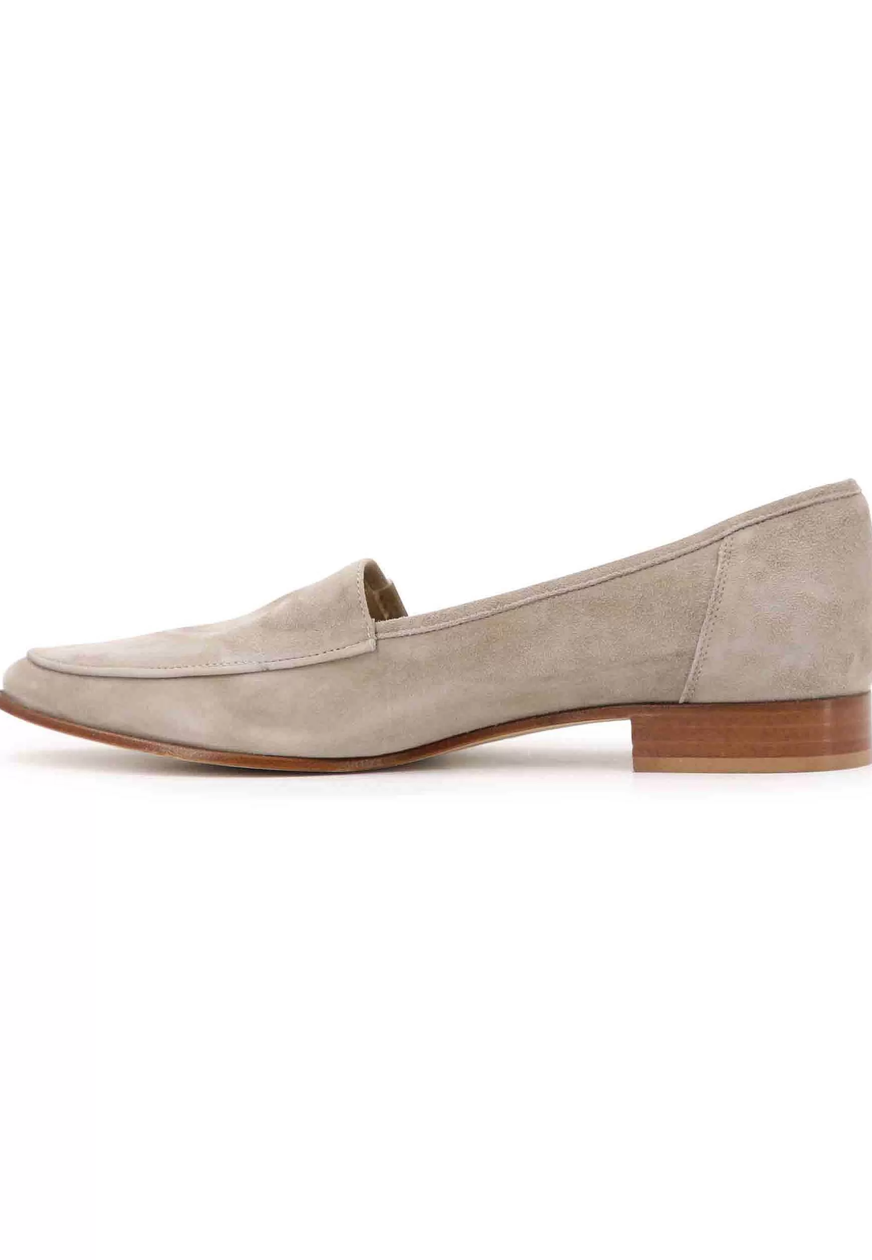 Mocassini Donna In Camoscio Grigio Con Con Tacco Basso In Cuoio*L Hot