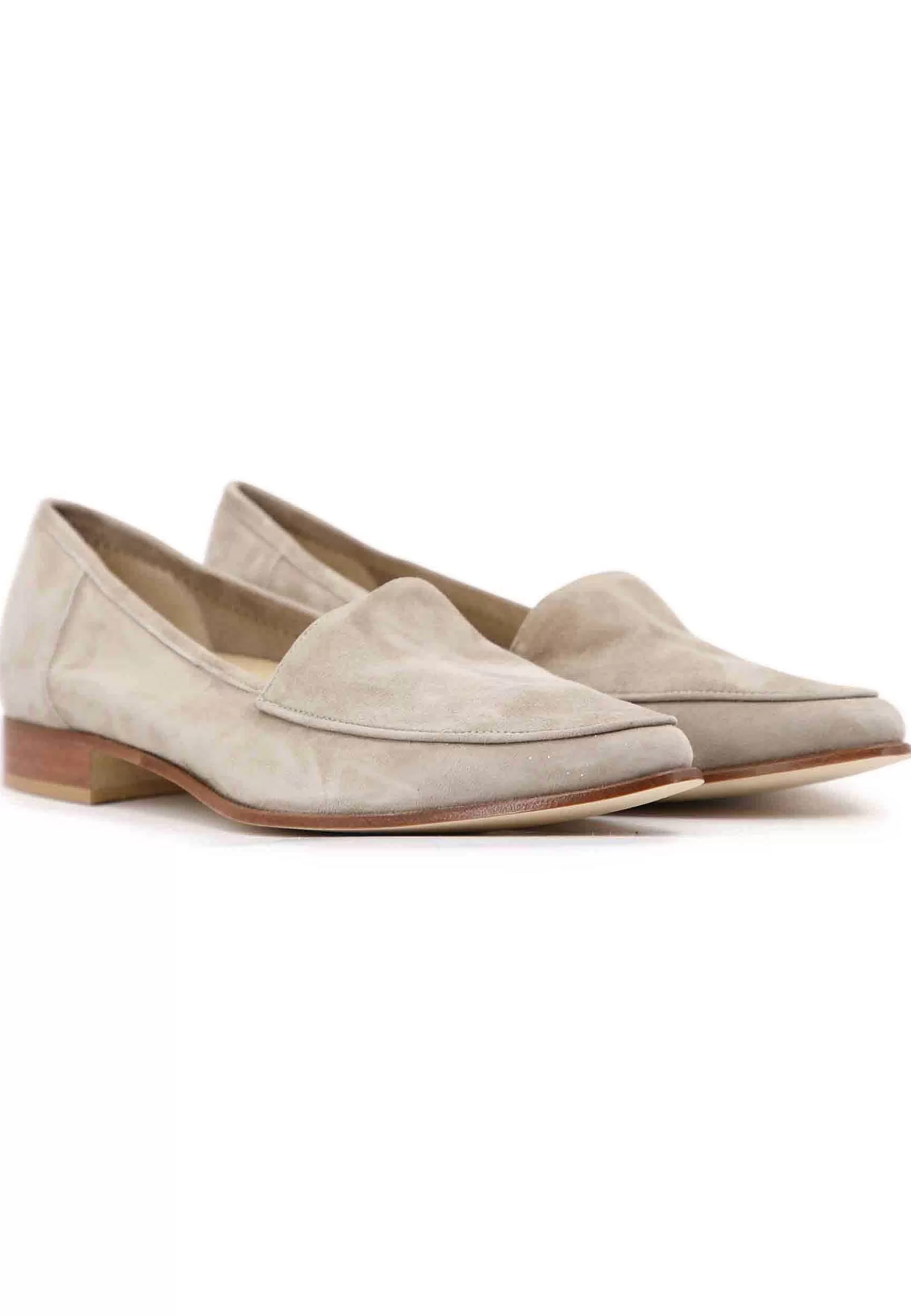 Mocassini Donna In Camoscio Grigio Con Con Tacco Basso In Cuoio*L Hot