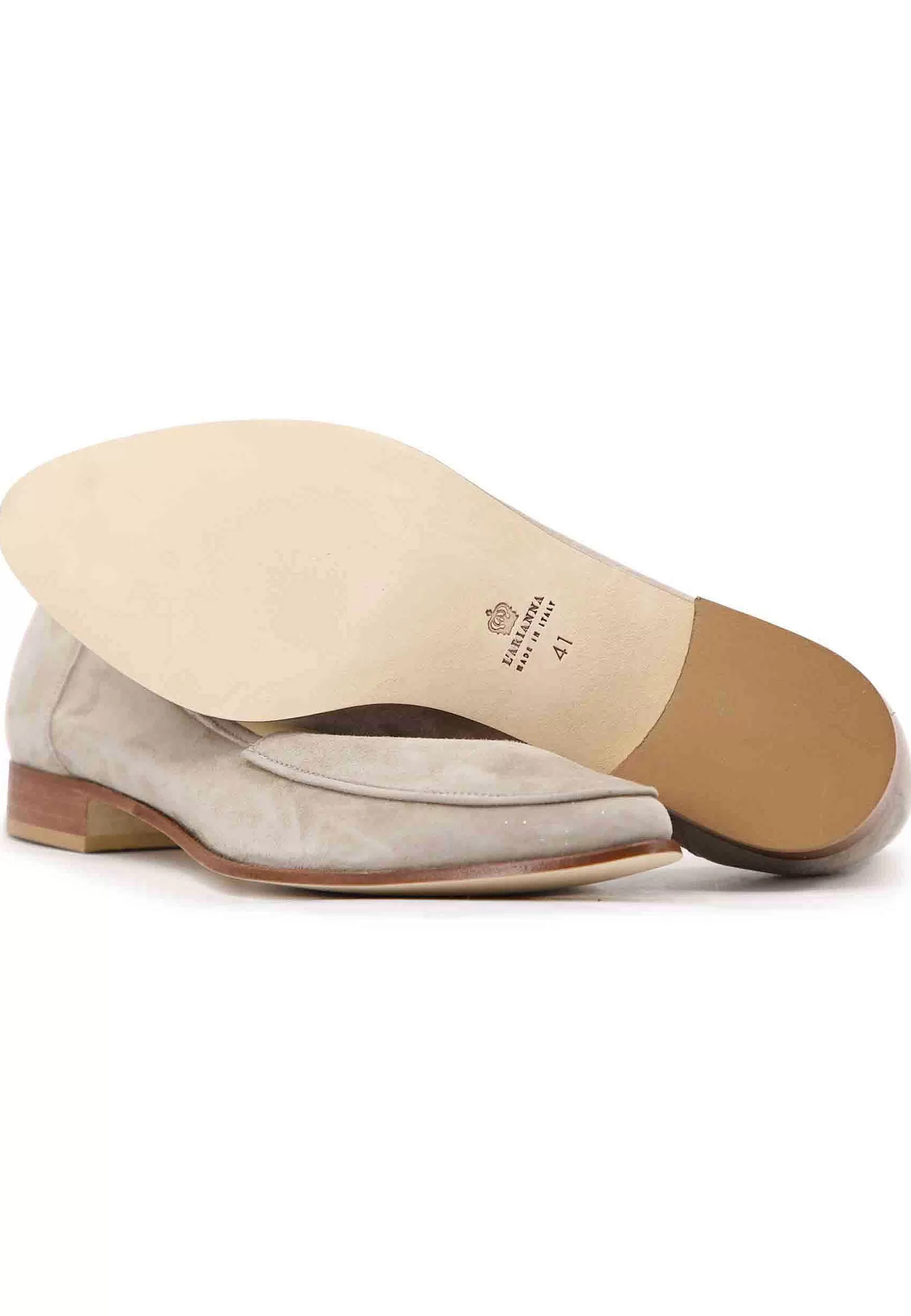 Mocassini Donna In Camoscio Grigio Con Con Tacco Basso In Cuoio*L Hot