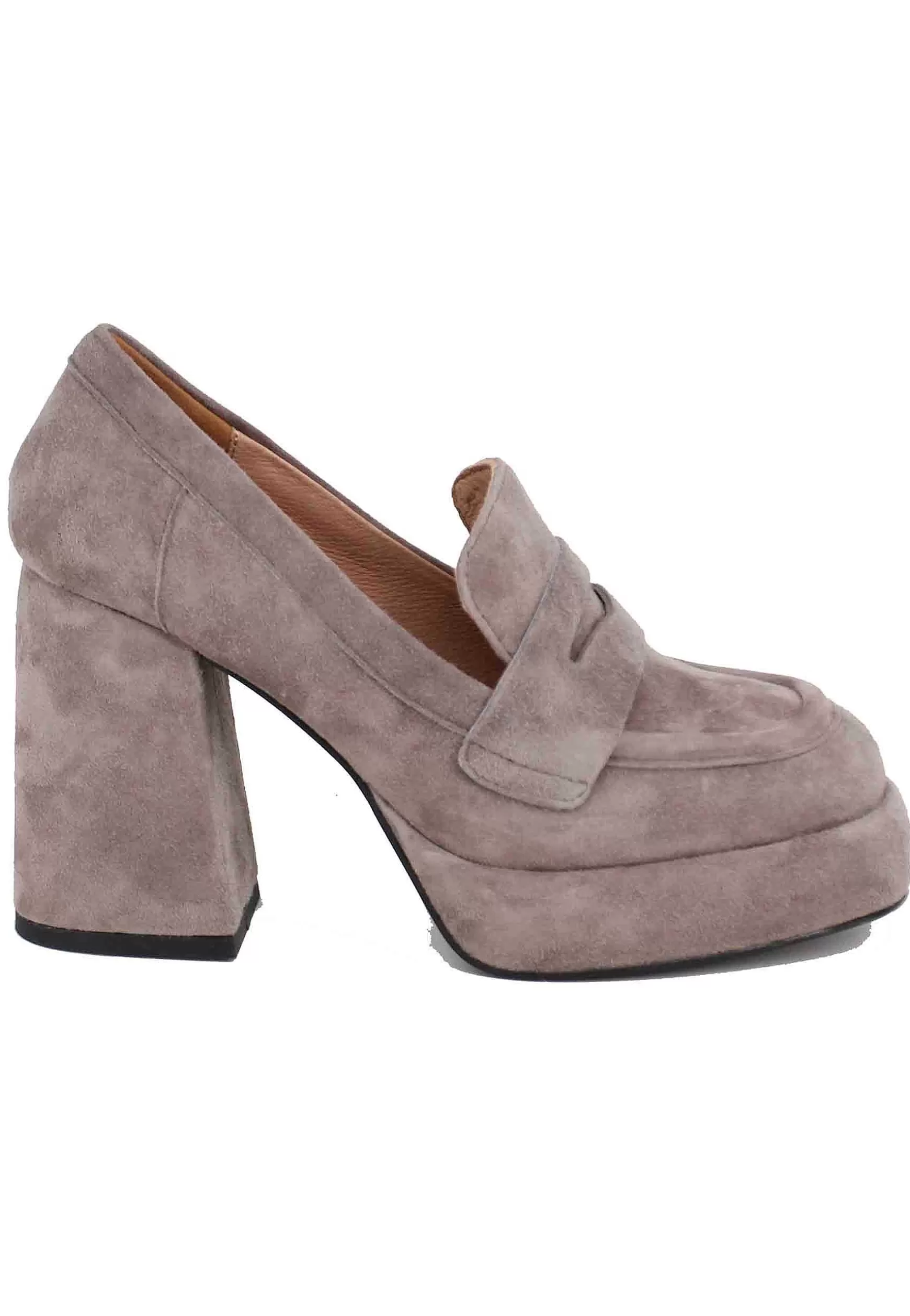 Mocassini Donna In Camoscio Grigio Con Tacco E Plateau Natalie*Bibi Lou Outlet