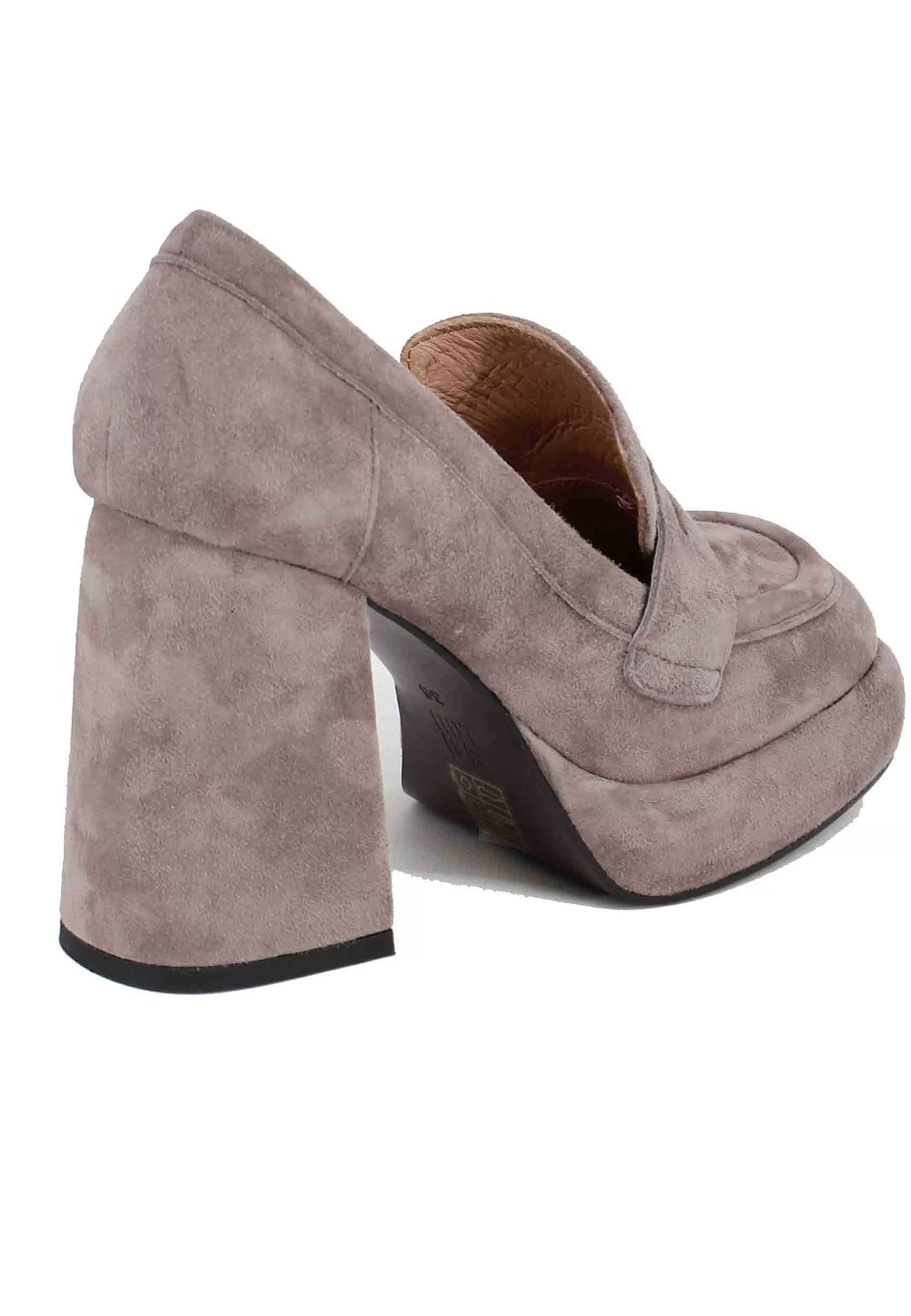 Mocassini Donna In Camoscio Grigio Con Tacco E Plateau Natalie*Bibi Lou Outlet