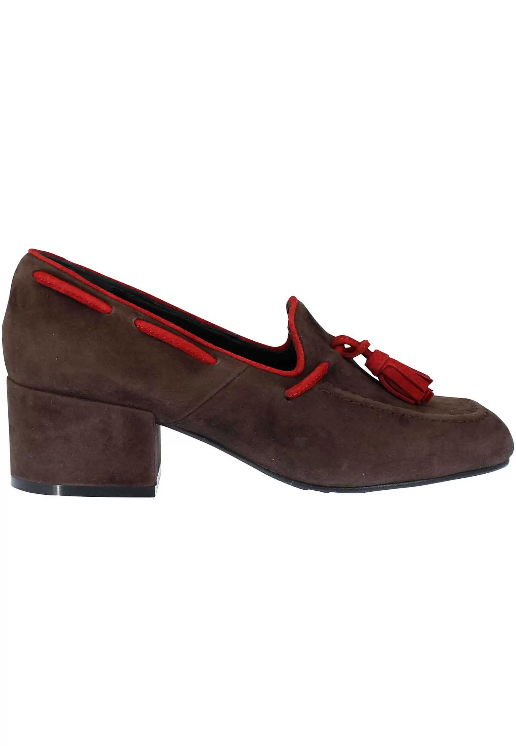 Mocassini Donna In Camoscio Marrone Con Nappine In Contrasto Punta Tonda** Shop