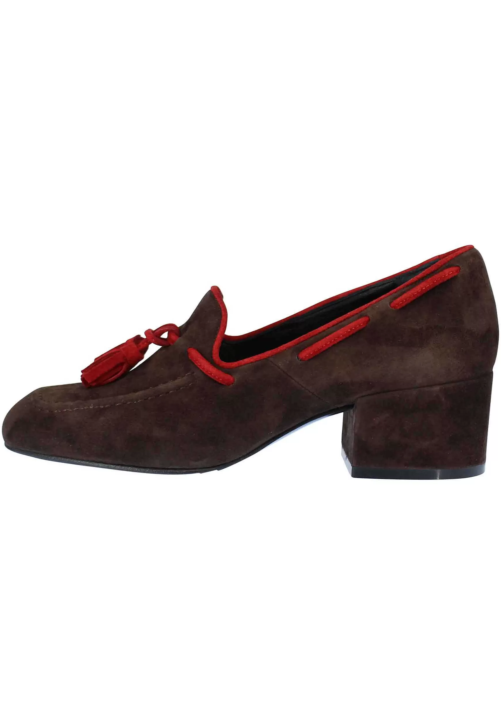 Mocassini Donna In Camoscio Marrone Con Nappine In Contrasto Punta Tonda** Shop
