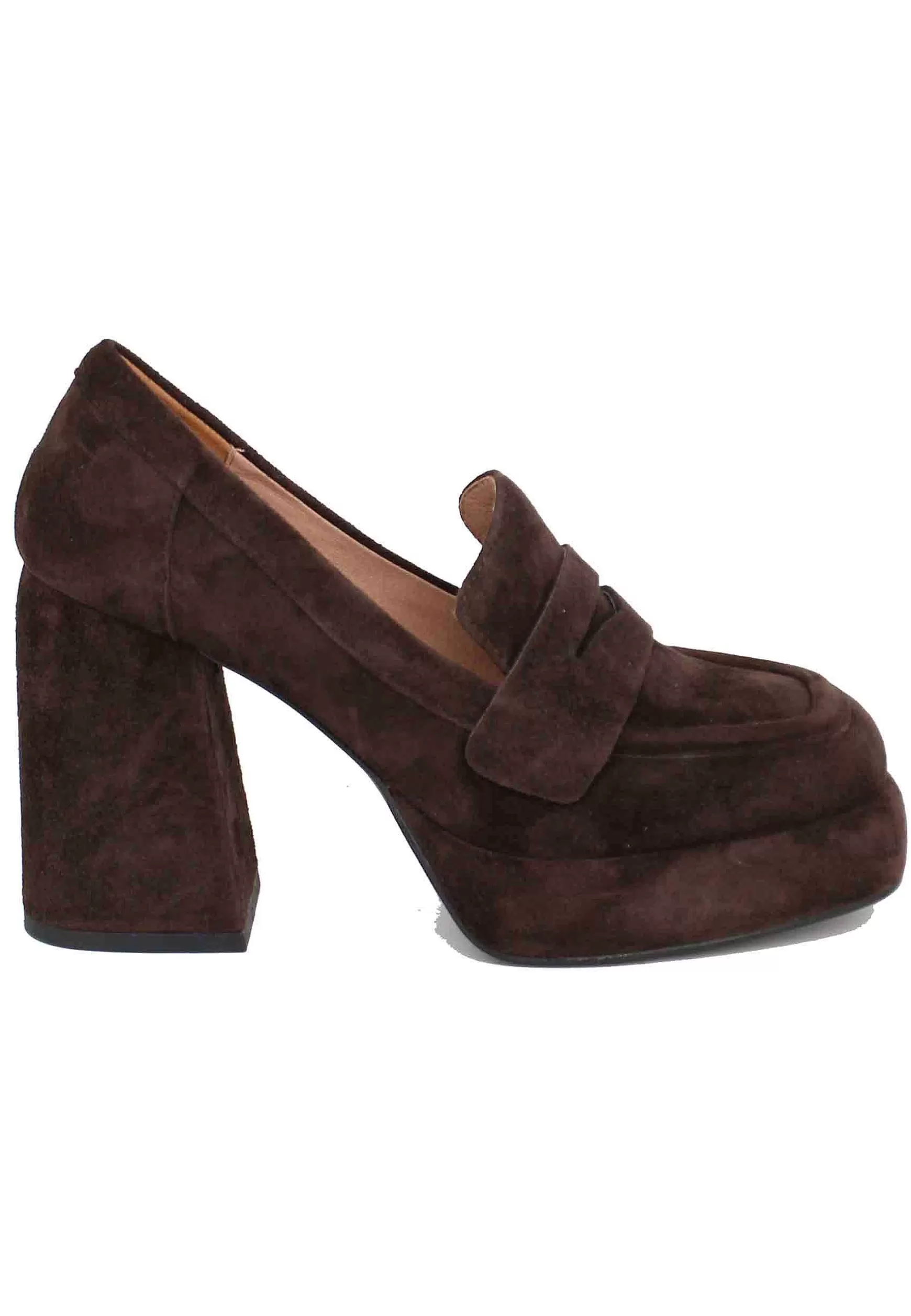 Mocassini Donna In Camoscio Marrone Con Tacco E Plateau Natalie*Bibi Lou Fashion