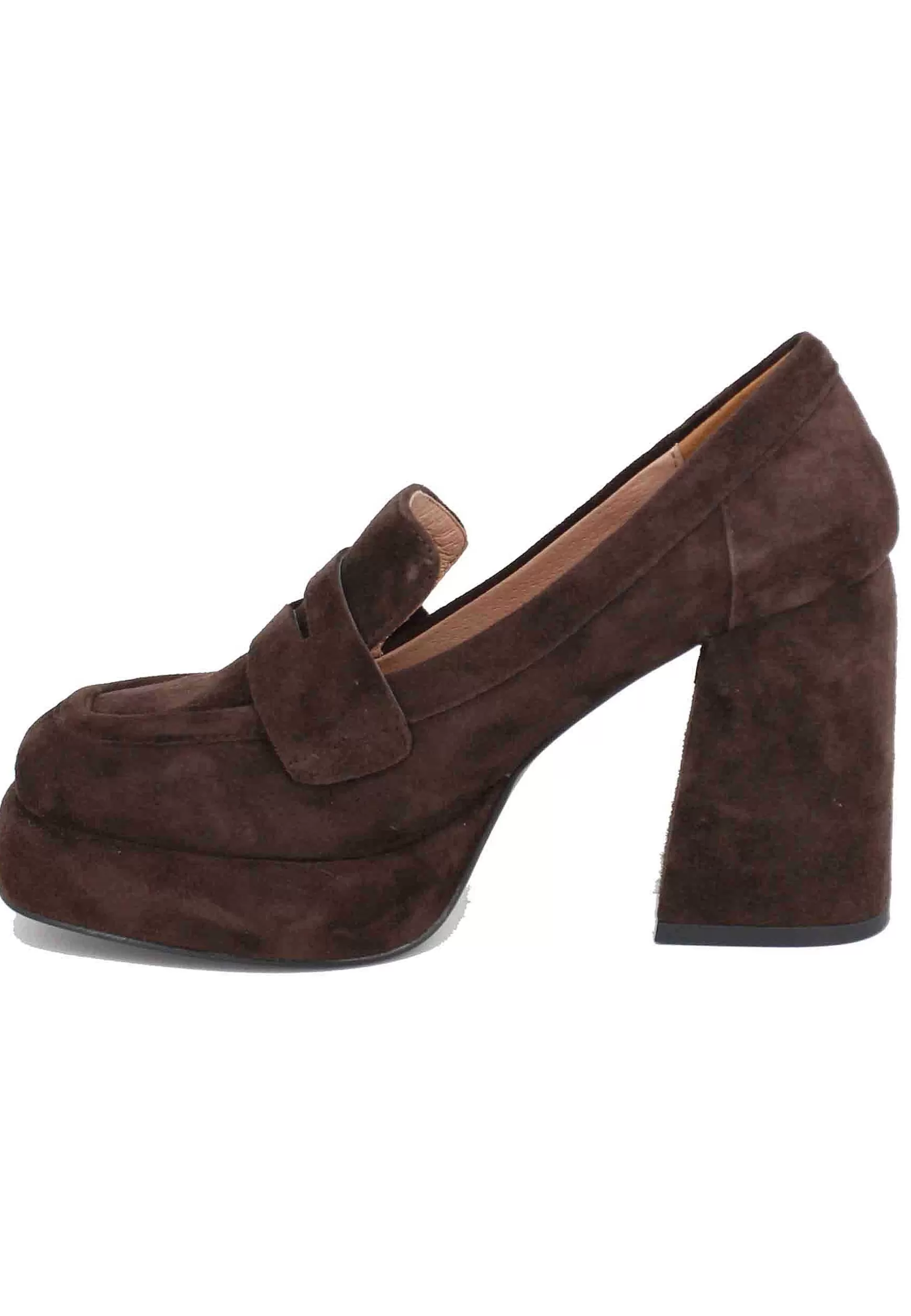 Mocassini Donna In Camoscio Marrone Con Tacco E Plateau Natalie*Bibi Lou Fashion